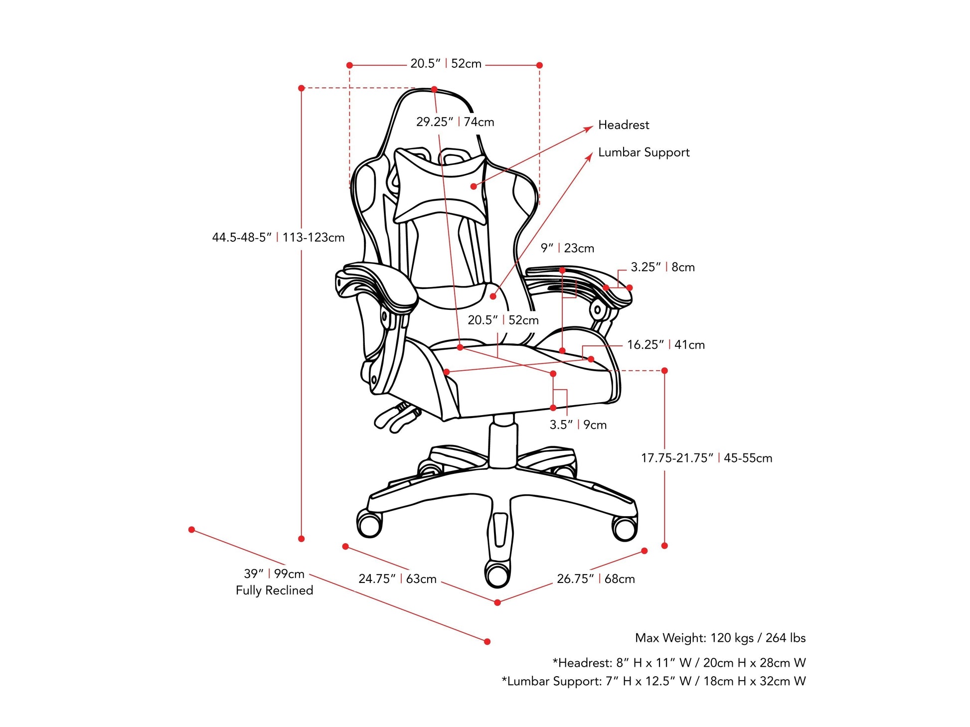 Reclining gaming chair with black and red faux leather, ergonomic design, adjustable armrests, and lumbar support cushion, perfect for long gaming sessions and office use.