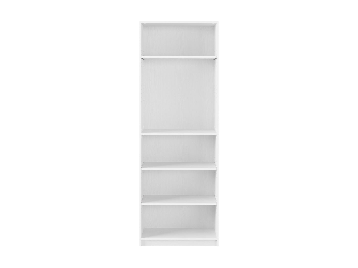 White 5-tier bookshelf with sleek, modern design, featuring sturdy wooden shelves and metal frame. Ideal for home office or living room storage, this versatile shelving unit complements contemporary decor.