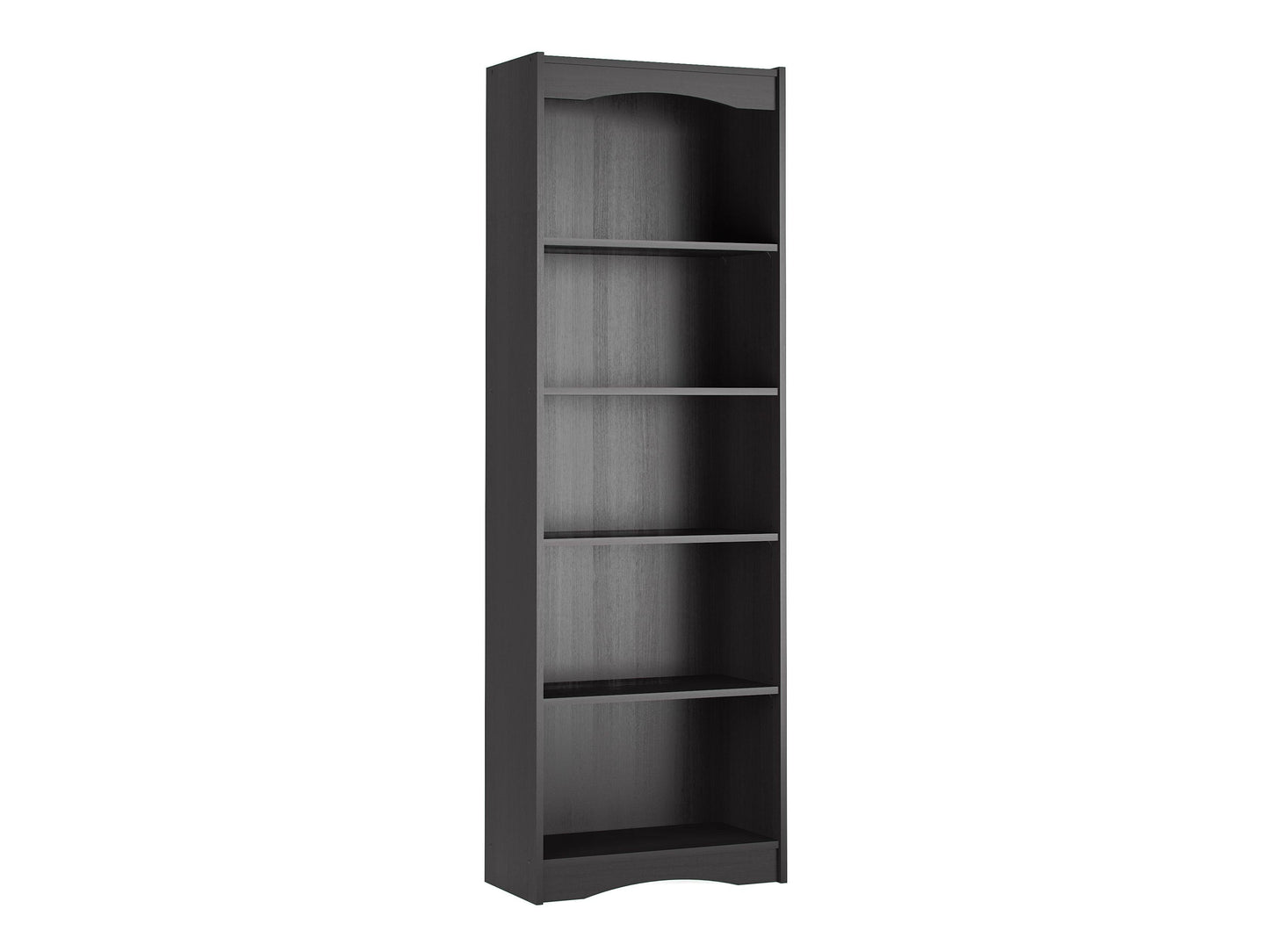 Tall black 72-inch bookshelf with five spacious shelves, sleek modern design, and sturdy construction. Ideal for organizing books, decor, and storage in living rooms, offices, or study spaces.