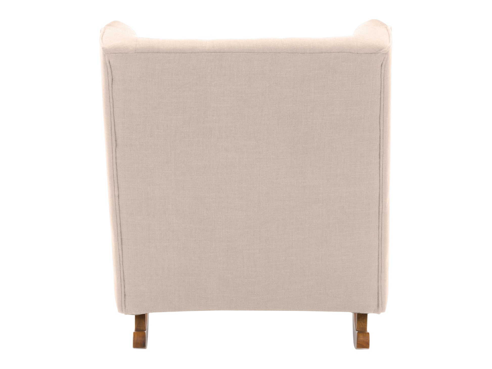 Beige rocking chair with a curved wooden frame, cushioned seat, and backrest, featuring soft fabric upholstery and ergonomic design, perfect for living rooms and nurseries.