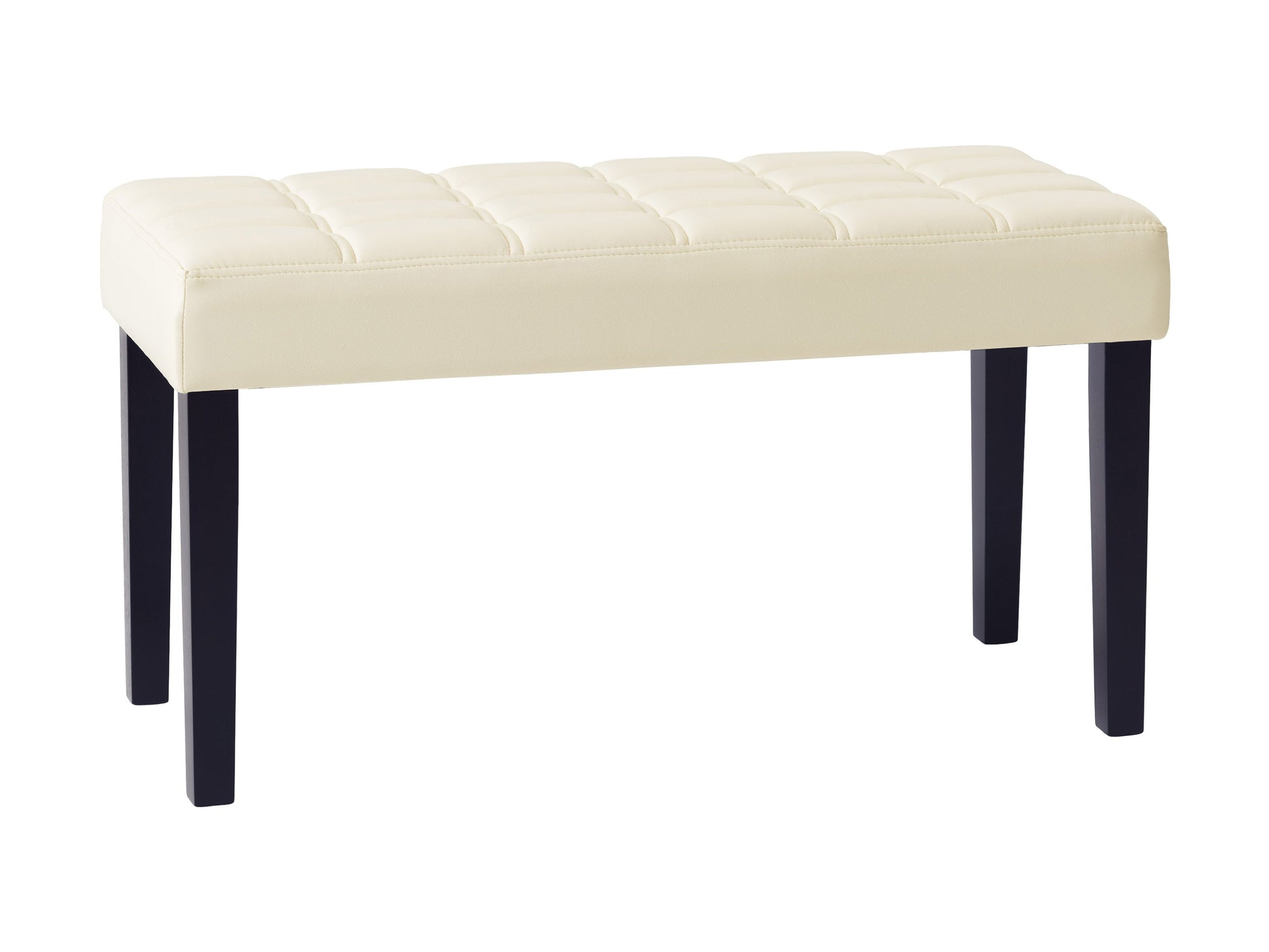 White leather bench with sleek design, polished chrome legs, and tufted cushion. Ideal for modern living rooms or entryways. Durable and stylish, perfect for contemporary home decor.