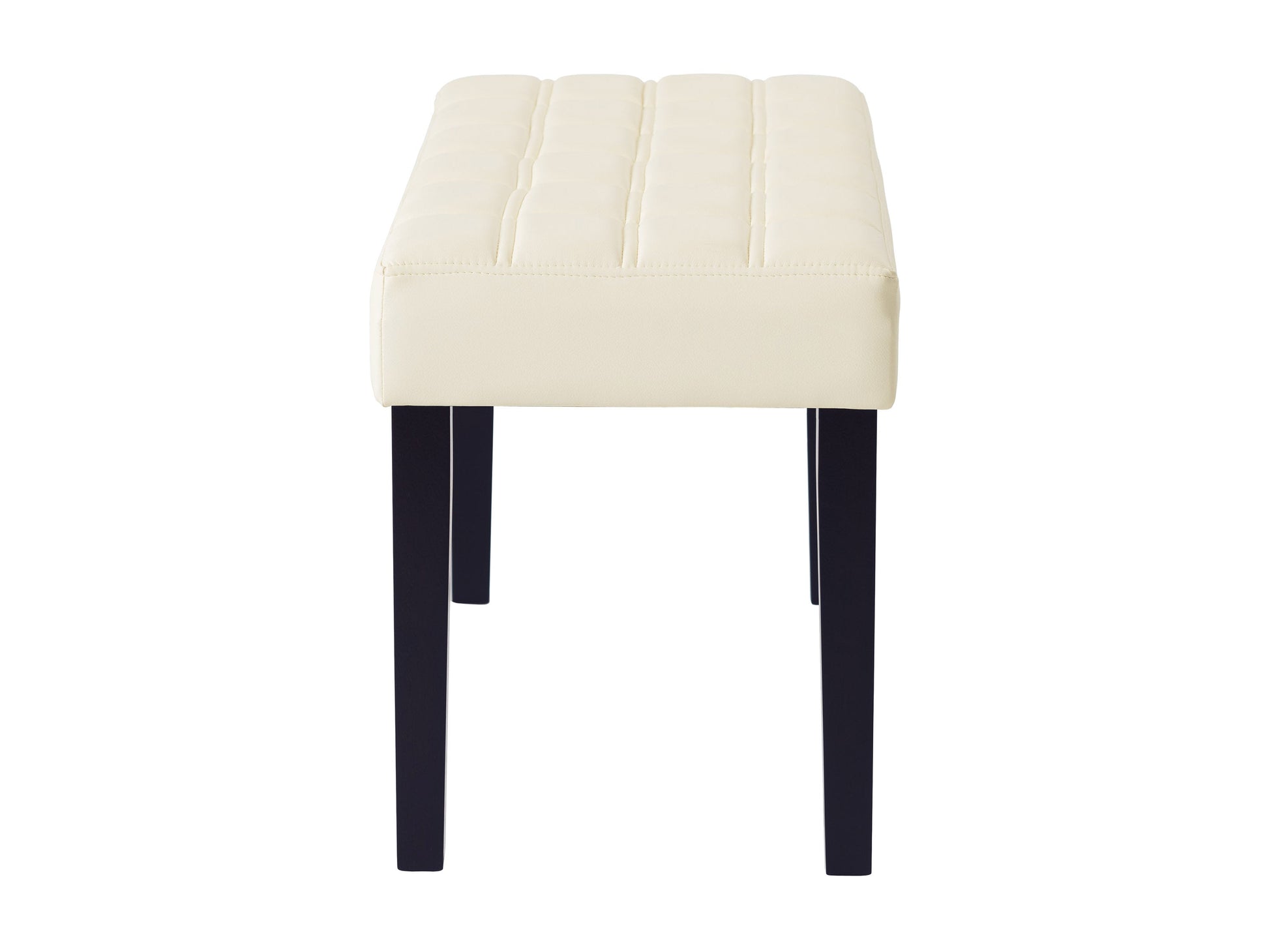 White leather bench with sleek design, polished chrome legs, and tufted cushion. Ideal for modern living rooms or entryways. Durable and stylish, perfect for contemporary home decor.