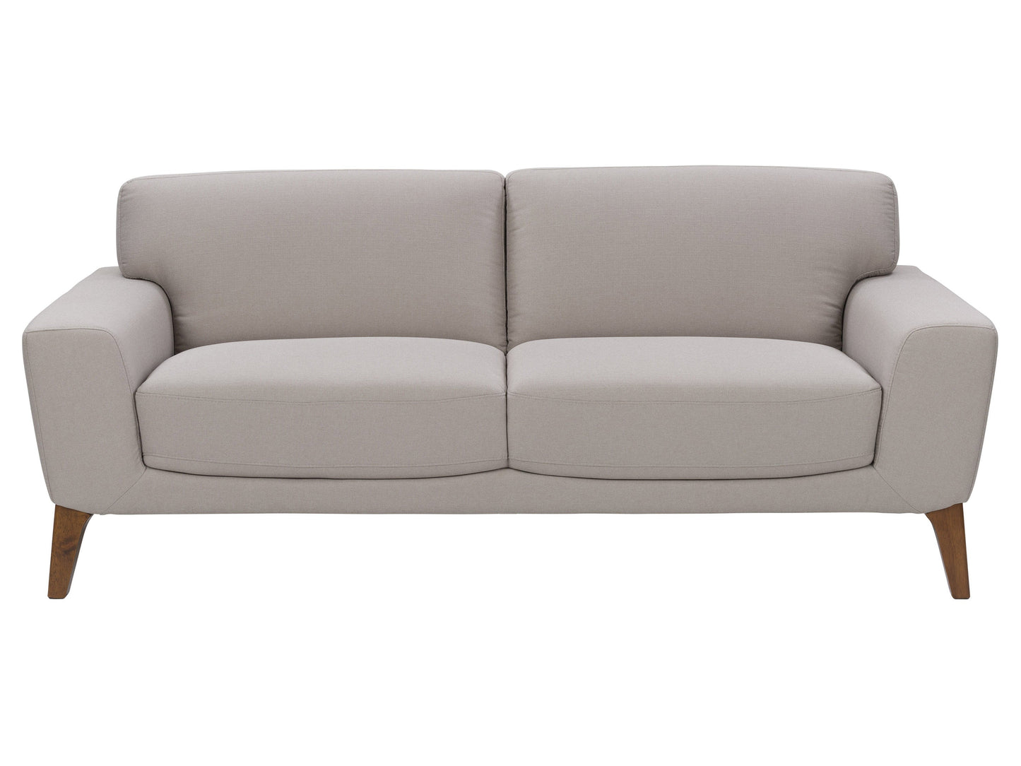 Light grey 3-seater sofa with plush cushions, wooden legs, and soft fabric upholstery. Ideal for modern living rooms, this stylish couch offers comfort and elegance, perfect for family gatherings or relaxation.