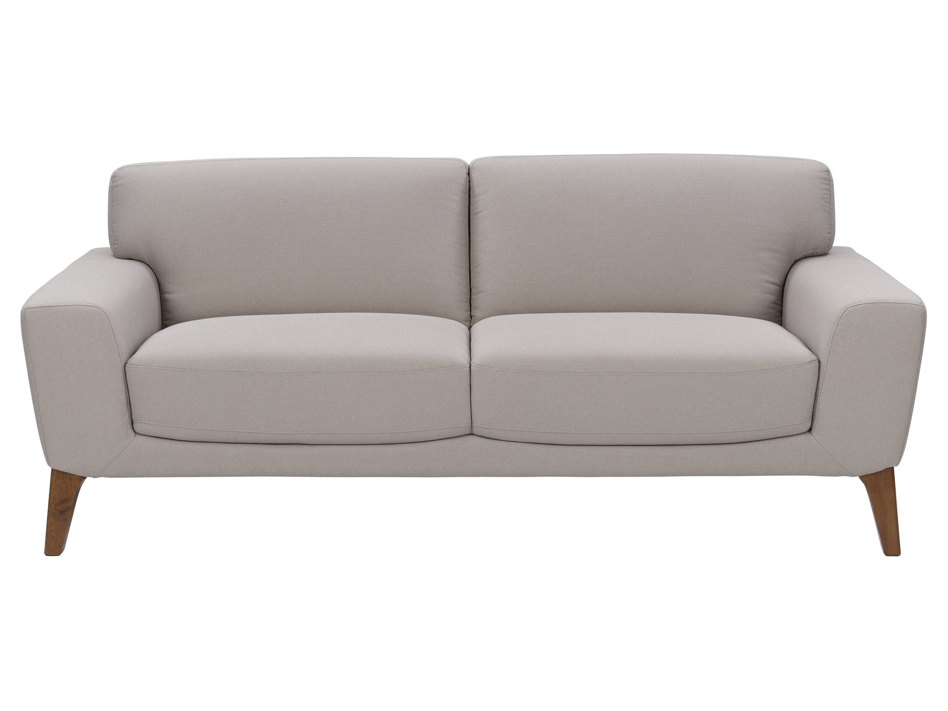 Light grey 3-seater sofa with plush cushions, wooden legs, and soft fabric upholstery. Ideal for modern living rooms, this stylish couch offers comfort and elegance, perfect for family gatherings or relaxation.