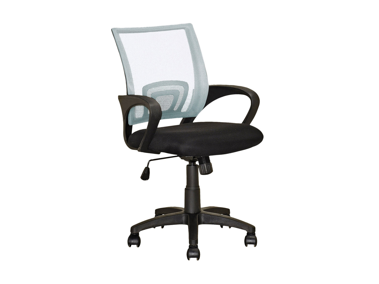 White mesh back office chair with ergonomic design, adjustable height, armrests, and padded seat; sleek modern style suitable for home or office workspace.