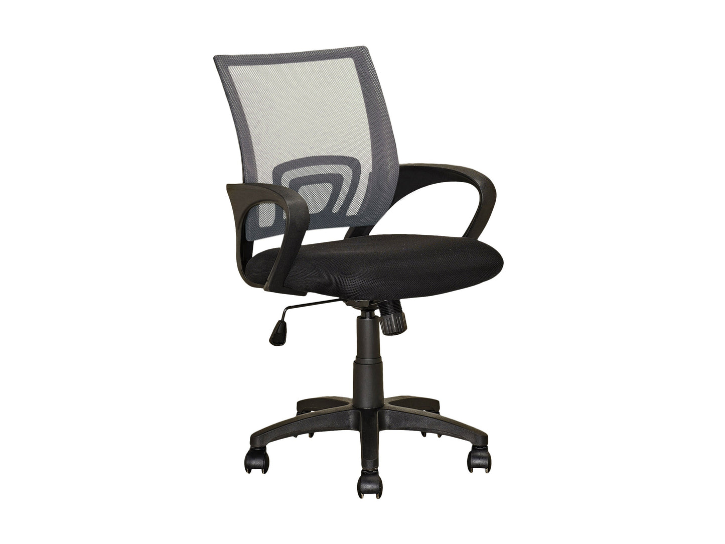 Dark grey mesh back office chair with ergonomic design, adjustable height, padded seat, and swivel base. Ideal for home or corporate office settings, provides comfort and support for long hours of work.