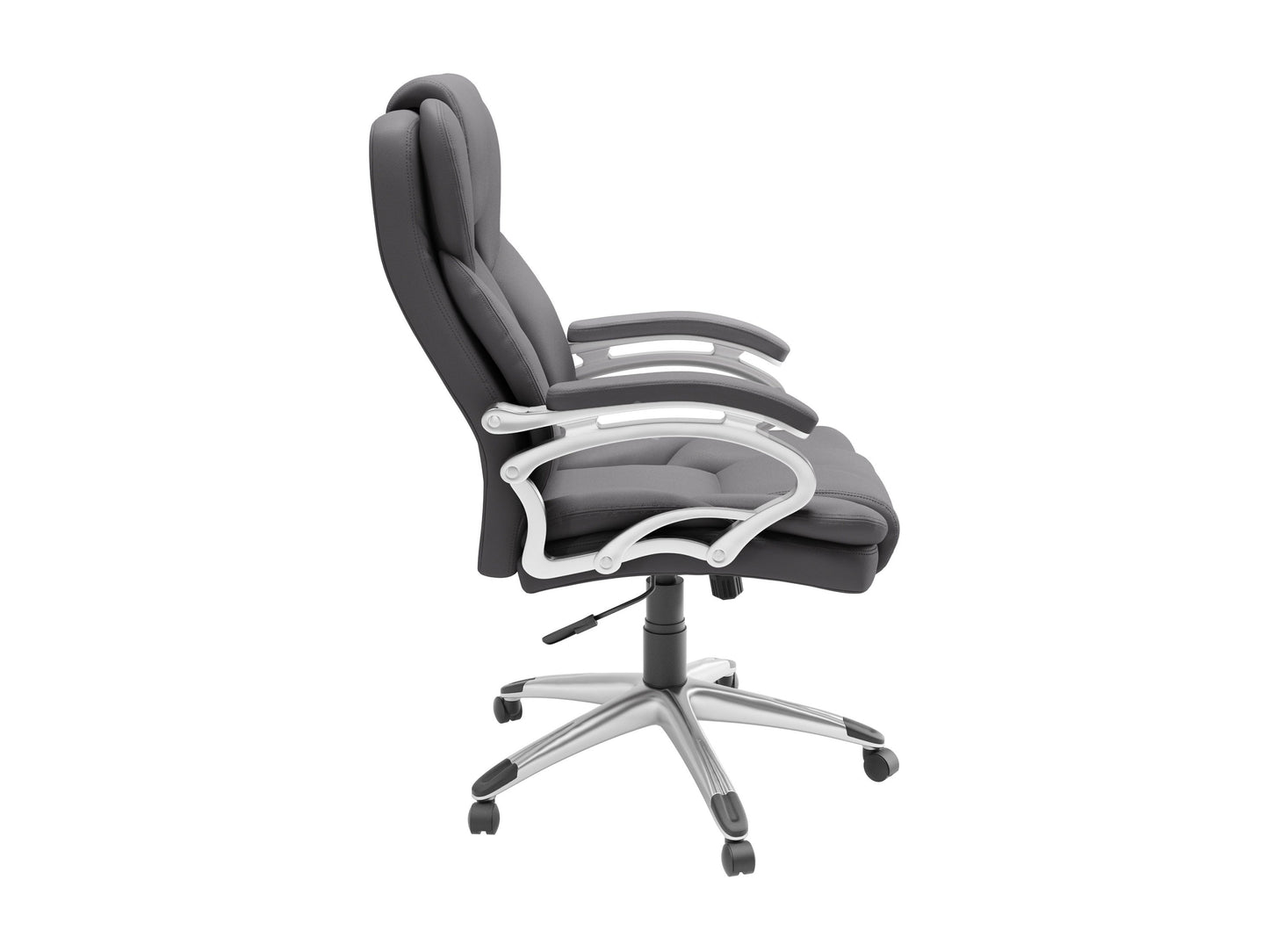 Grey executive office chair with ergonomic design, adjustable height, padded armrests, and breathable mesh back. Ideal for home or office use, this stylish chair combines comfort with modern aesthetics.