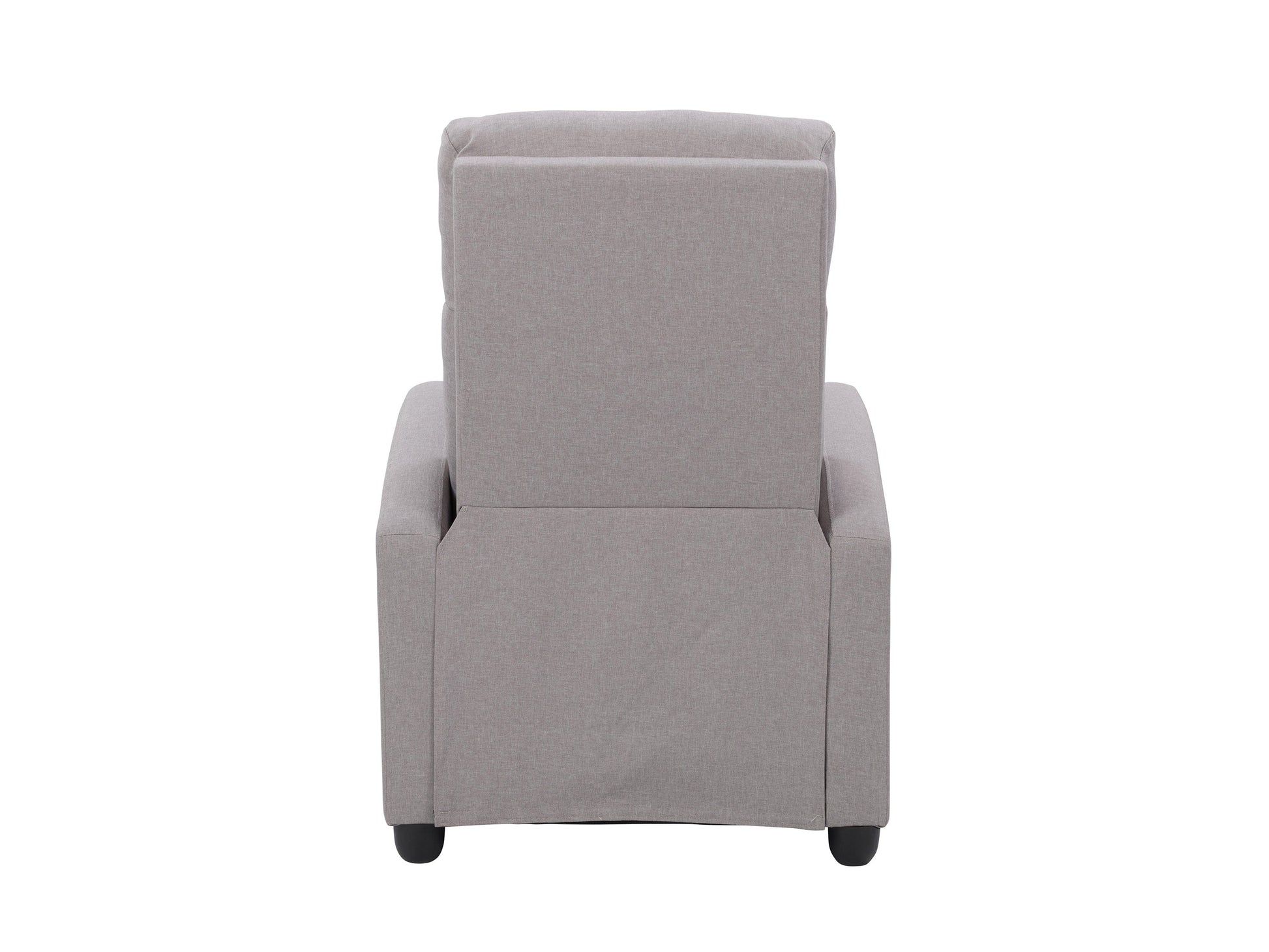 Light grey push back recliner with plush cushioning, sleek armrests, and a modern design. Upholstered in soft fabric with a sturdy wooden frame, perfect for living room comfort and relaxation.