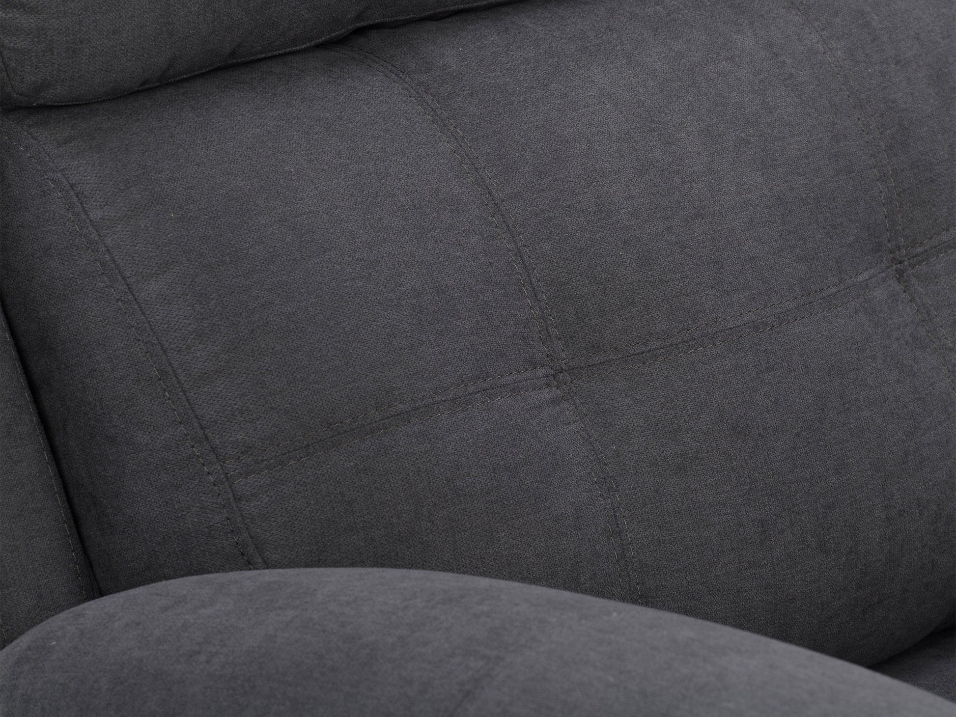 Dark grey extra wide recliner with plush cushions, soft fabric upholstery, and a sturdy metal frame. Ideal for living room comfort, featuring a reclining mechanism and spacious seating for ultimate relaxation.