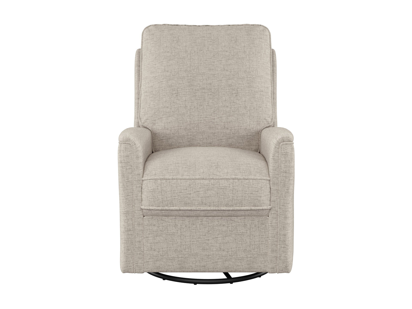 Beige swivel glider recliner chair with plush cushions, smooth fabric, and ergonomic design for comfort and relaxation. Ideal for living rooms or nurseries.