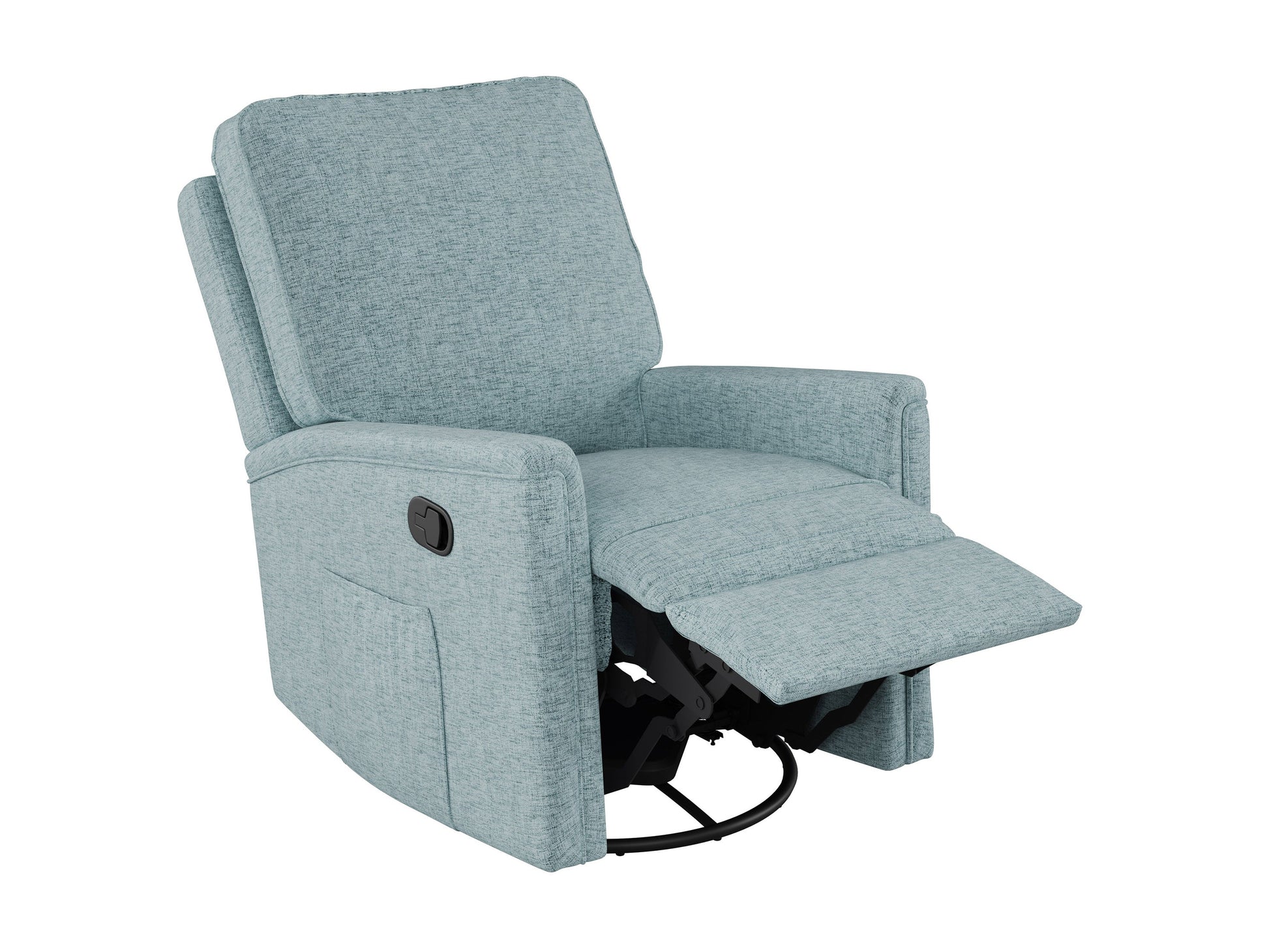 Blue swivel glider recliner chair with plush cushions, ergonomic design, and durable fabric upholstery, perfect for living room or nursery.