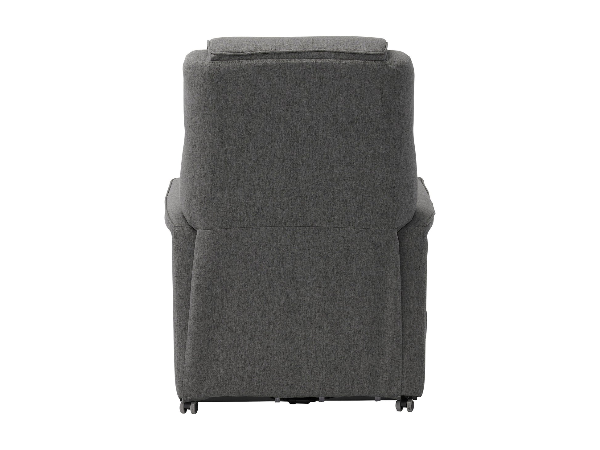 Medium grey power lift recliner with plush upholstery, ergonomic design, padded armrests, and remote control for easy adjustment. Ideal for elderly or mobility-challenged users seeking comfort and convenience.