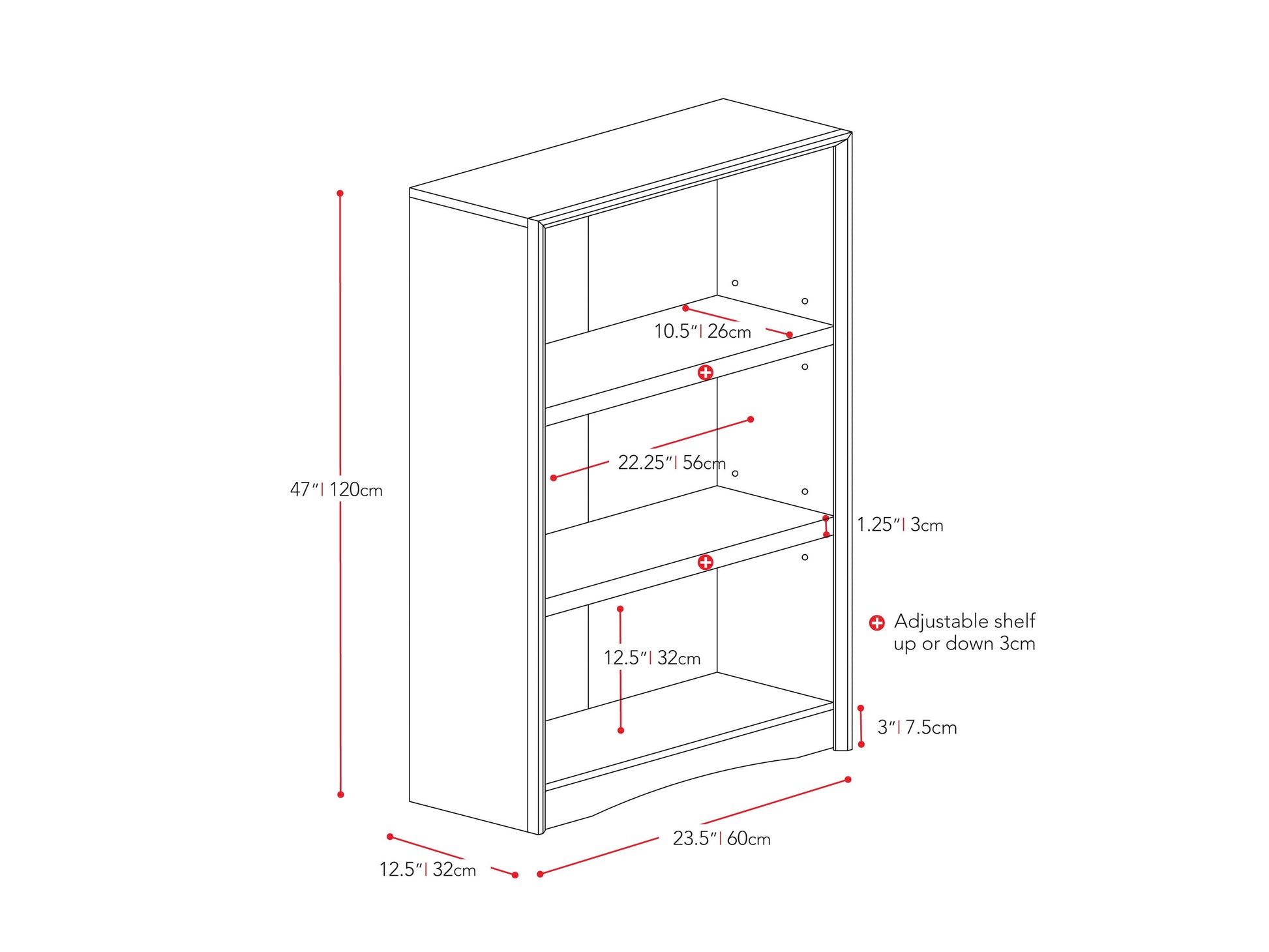 White 3 shelf bookcase with clean lines, modern design, and sturdy wooden construction. Ideal for organizing books, decor, and storage bins. Perfect for living rooms, bedrooms, or home offices.