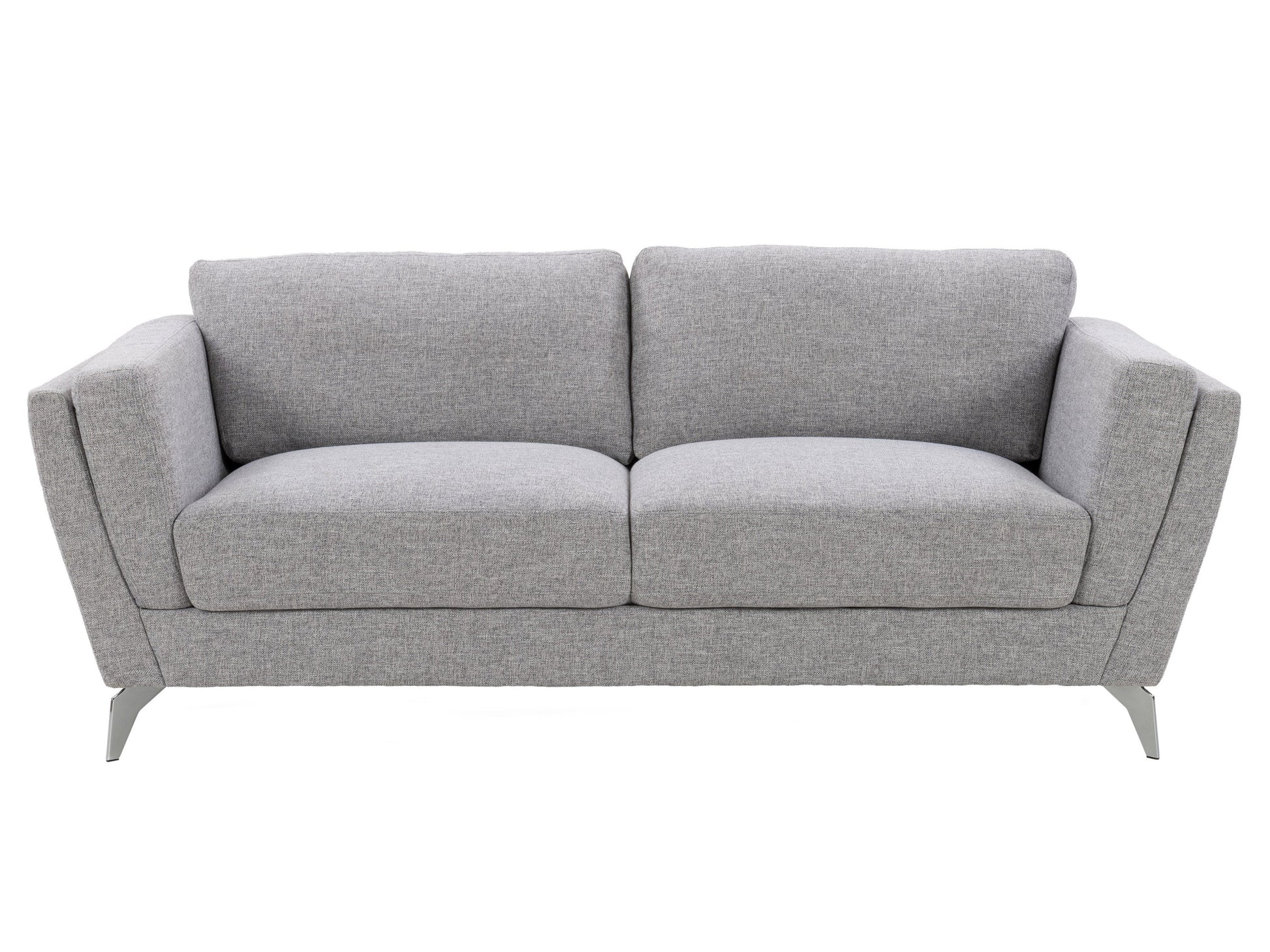 Light grey 3-seater sofa with plush cushions, wooden legs, and soft fabric upholstery. Ideal for modern living rooms, this stylish couch offers comfort and elegance, perfect for family gatherings or relaxation.