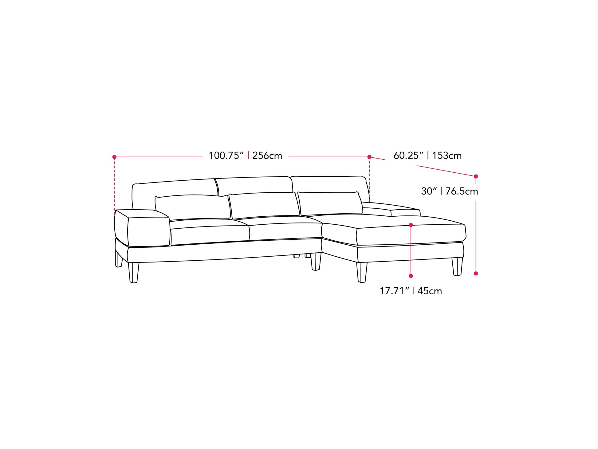Modern blue sectional sofa, right-facing with plush cushions, sleek lines, and a durable fabric finish, perfect for contemporary living rooms. Features include adjustable headrests and stainless steel legs for added style and support.