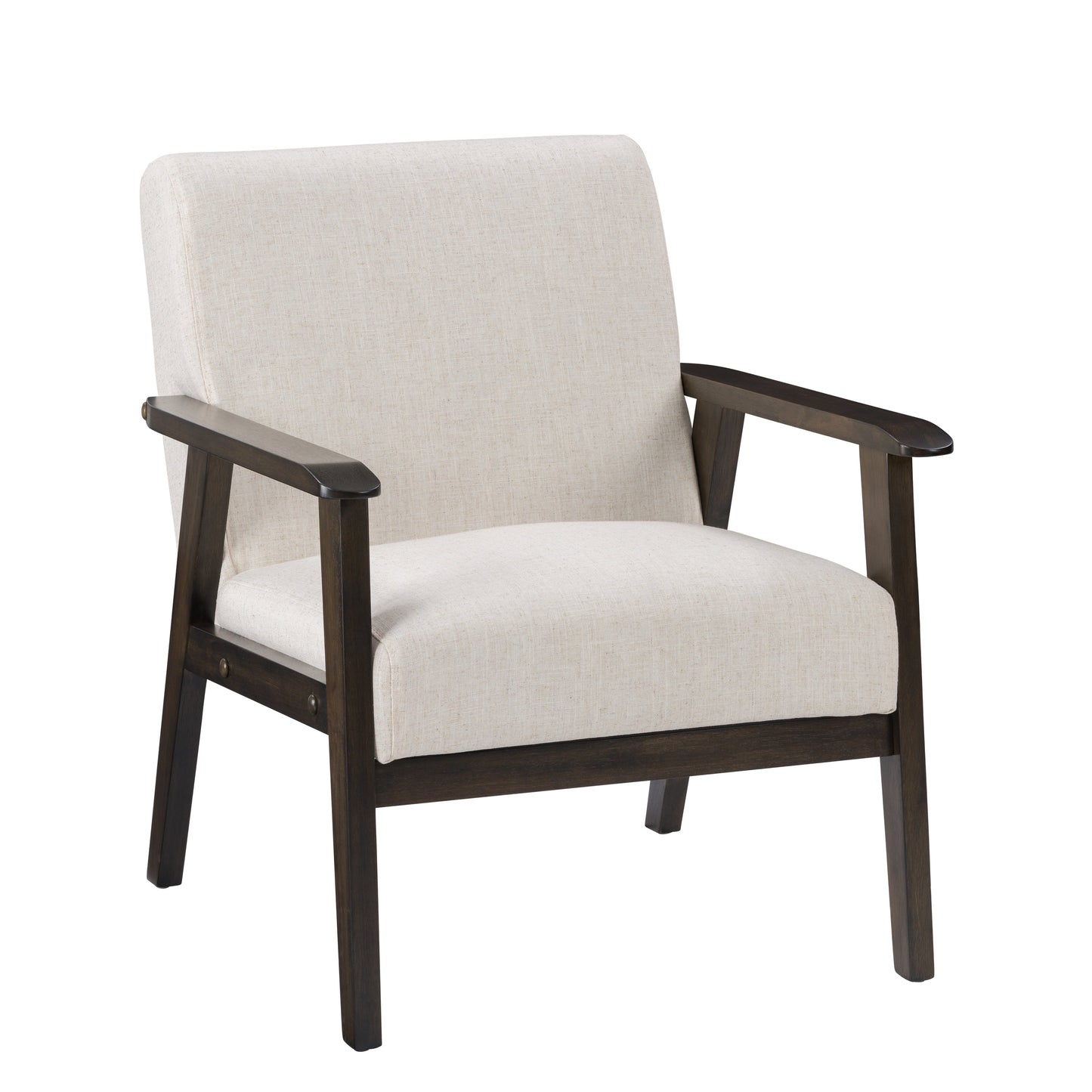 Natural Linen Upholstered Mid-Century Modern Accent Chair