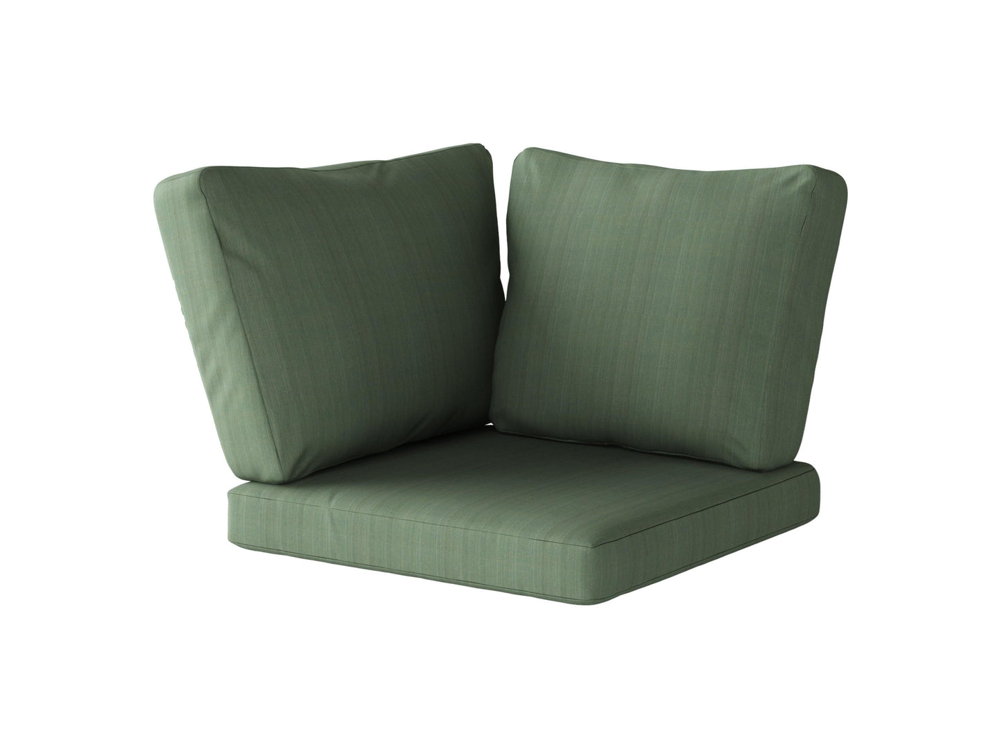 Replacement back and seat square corner sectional cushions in beige with white piping, designed for patio furniture, featuring weather-resistant fabric and plush padding for outdoor comfort and durability.