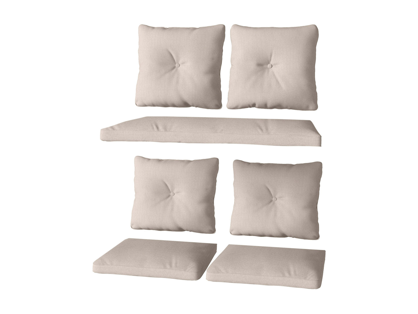 Warm white patio replacement cushion set of 7 pieces, featuring durable, weather-resistant fabric with plush padding for outdoor furniture, designed for comfort and style in garden or patio settings.