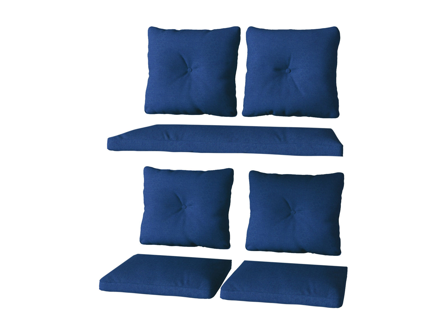 Navy blue patio replacement cushion set, 7 pieces, featuring durable fabric, plush padding, and weather-resistant materials, perfect for outdoor furniture.