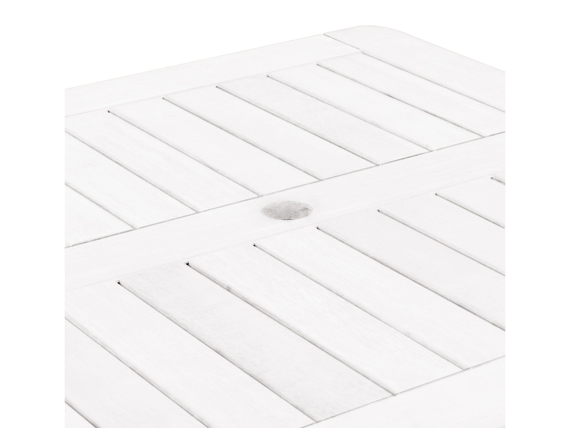 Patio bar height table in washed white finish, featuring a sturdy wooden frame with slatted top and weather-resistant materials, perfect for outdoor dining and entertaining.