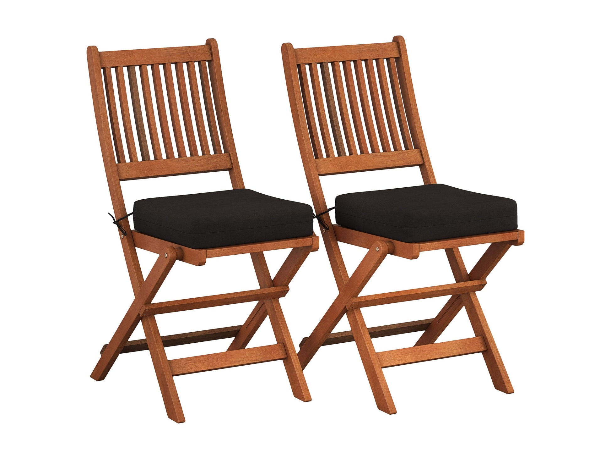 Brown outdoor wood folding patio chairs set of 2, featuring slatted seats and backs, sturdy construction, and a foldable design for easy storage, perfect for garden, deck, or balcony use.