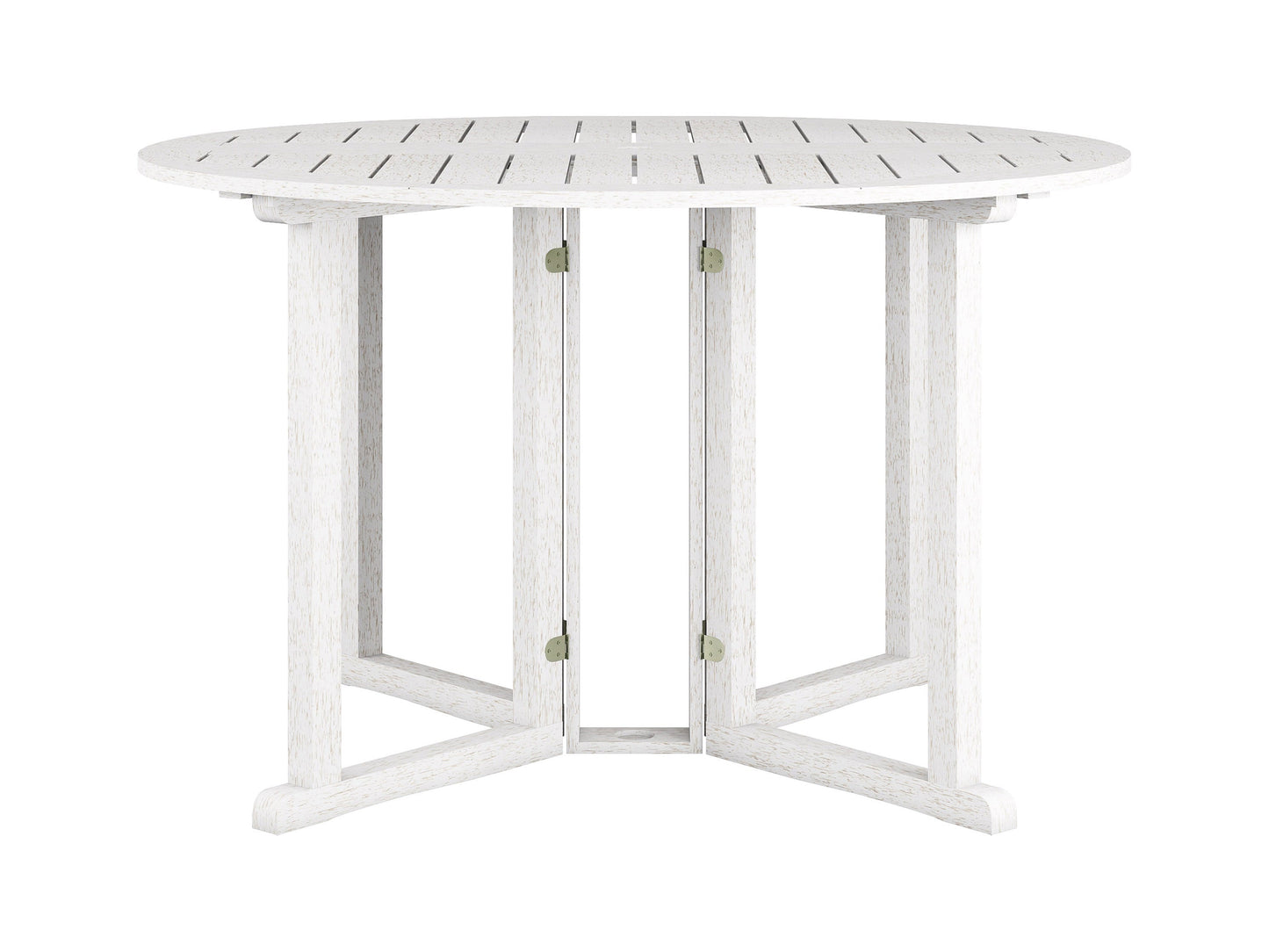 Washed white outdoor drop leaf patio table with foldable sides, crafted from durable wood, featuring a weather-resistant finish and a compact design perfect for small spaces or balconies.