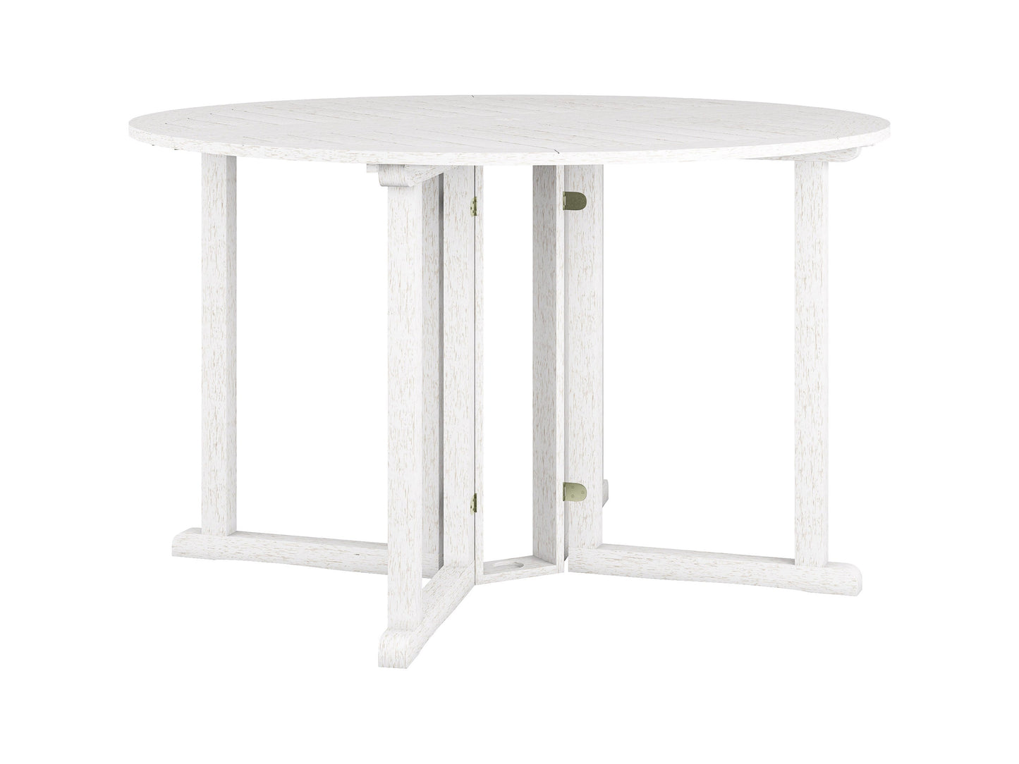 Washed white outdoor drop leaf patio table with foldable sides, crafted from durable wood, featuring a weather-resistant finish and a compact design perfect for small spaces or balconies.