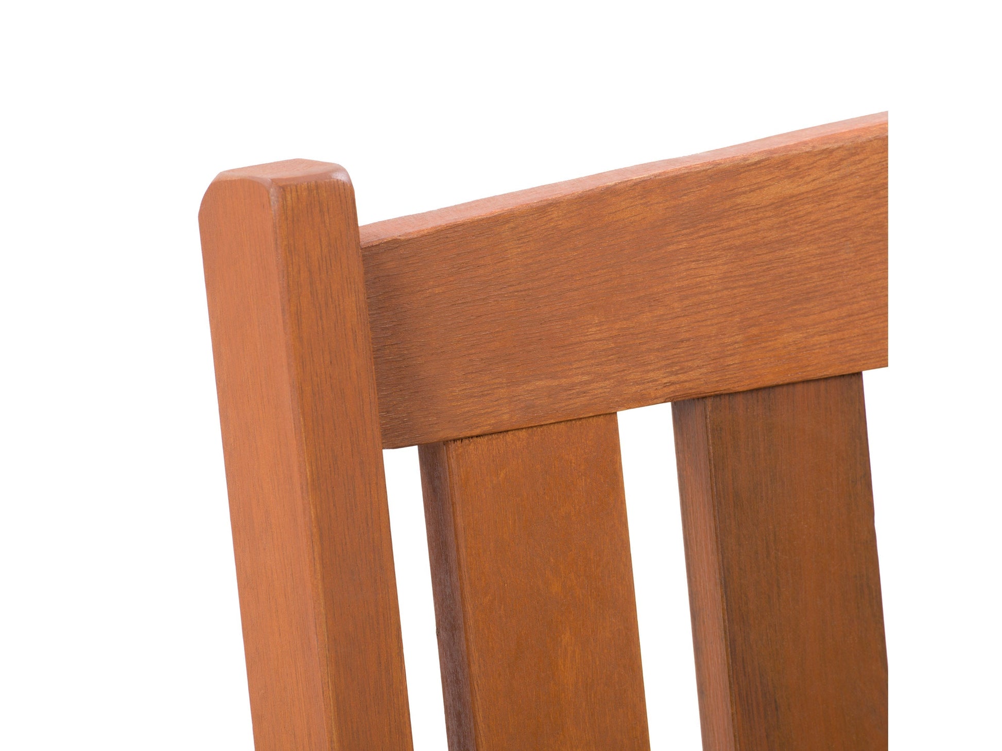 Brown wooden patio armchair set of 2 with slatted backrests, armrests, and cushioned seats, perfect for outdoor use. Durable teak wood construction with natural finish, ideal for garden, porch, or balcony seating.