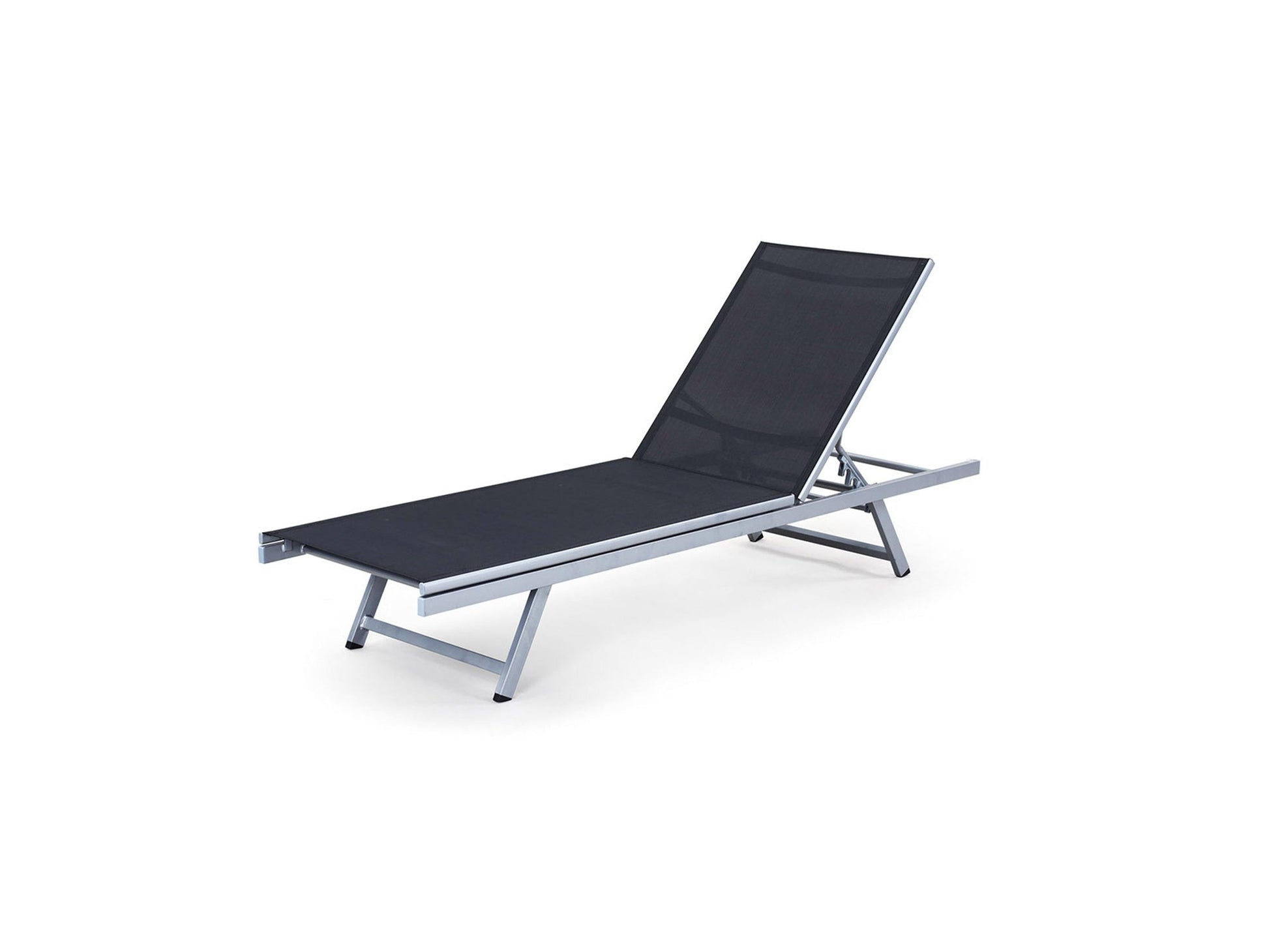 Black recliner lounge chair with cushioned seating, sleek metal frame, and adjustable backrest. Ideal for patios and outdoor relaxation. Durable, weather-resistant materials ensure long-lasting comfort and style.