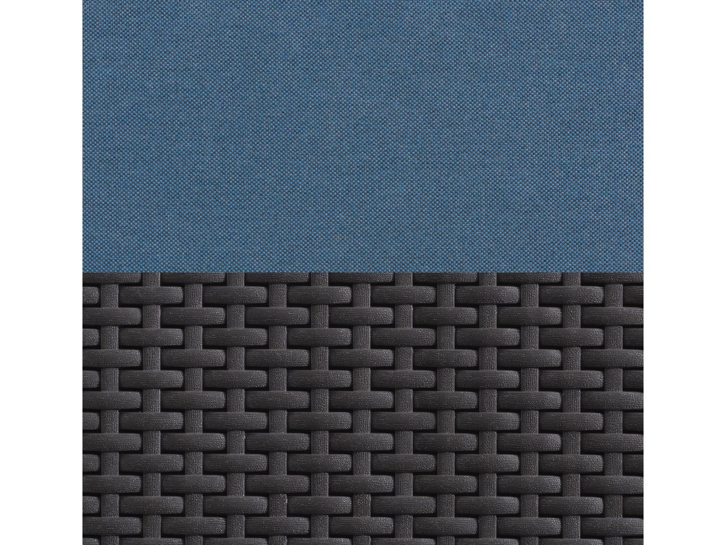 Blue 4-piece patio conversation set with cushioned seats, rattan wicker frame, glass-top coffee table, and weather-resistant materials, ideal for outdoor lounging and entertaining.