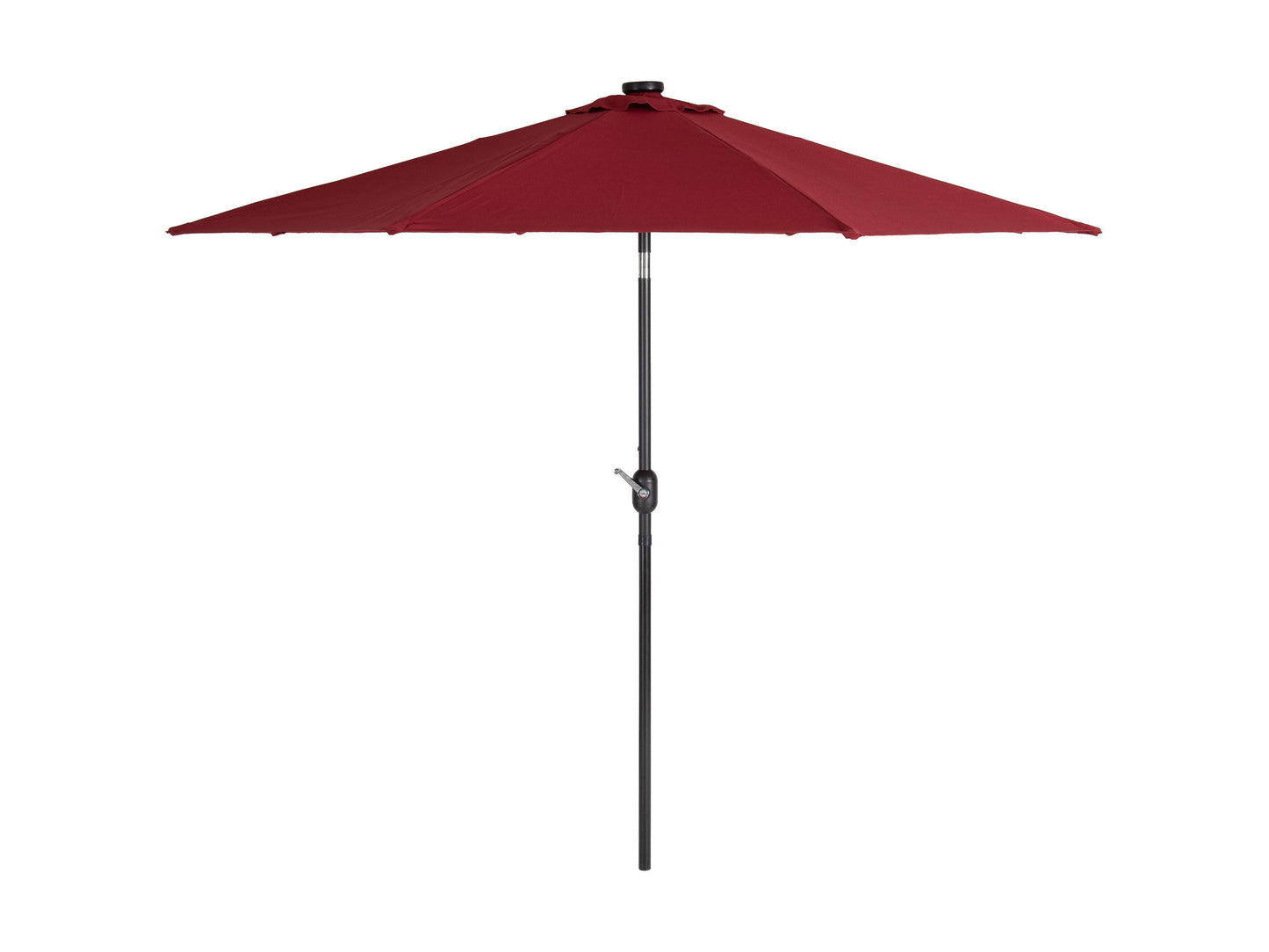 Burgundy 9ft patio umbrella with built-in LED lights, tilting feature, and sturdy aluminum pole, perfect for outdoor garden or patio use.