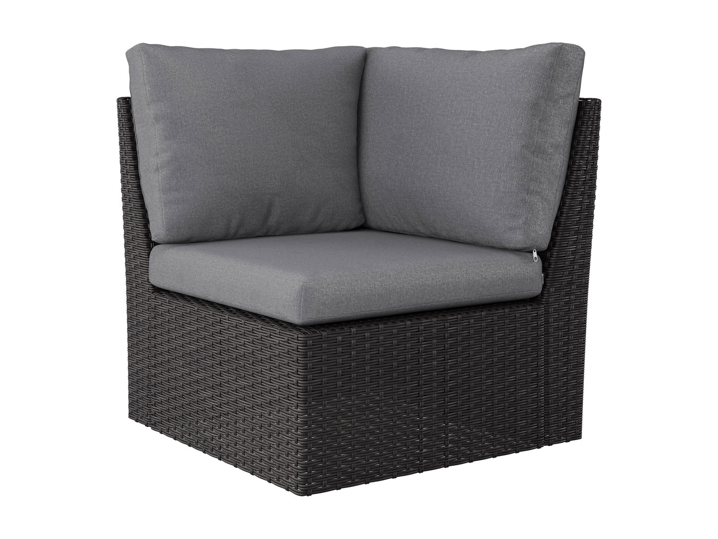 Grey outdoor sectional corner chair with weather-resistant cushions, sleek aluminum frame, and modern design. Ideal for patio or garden seating, offering comfort and durability for outdoor lounging.