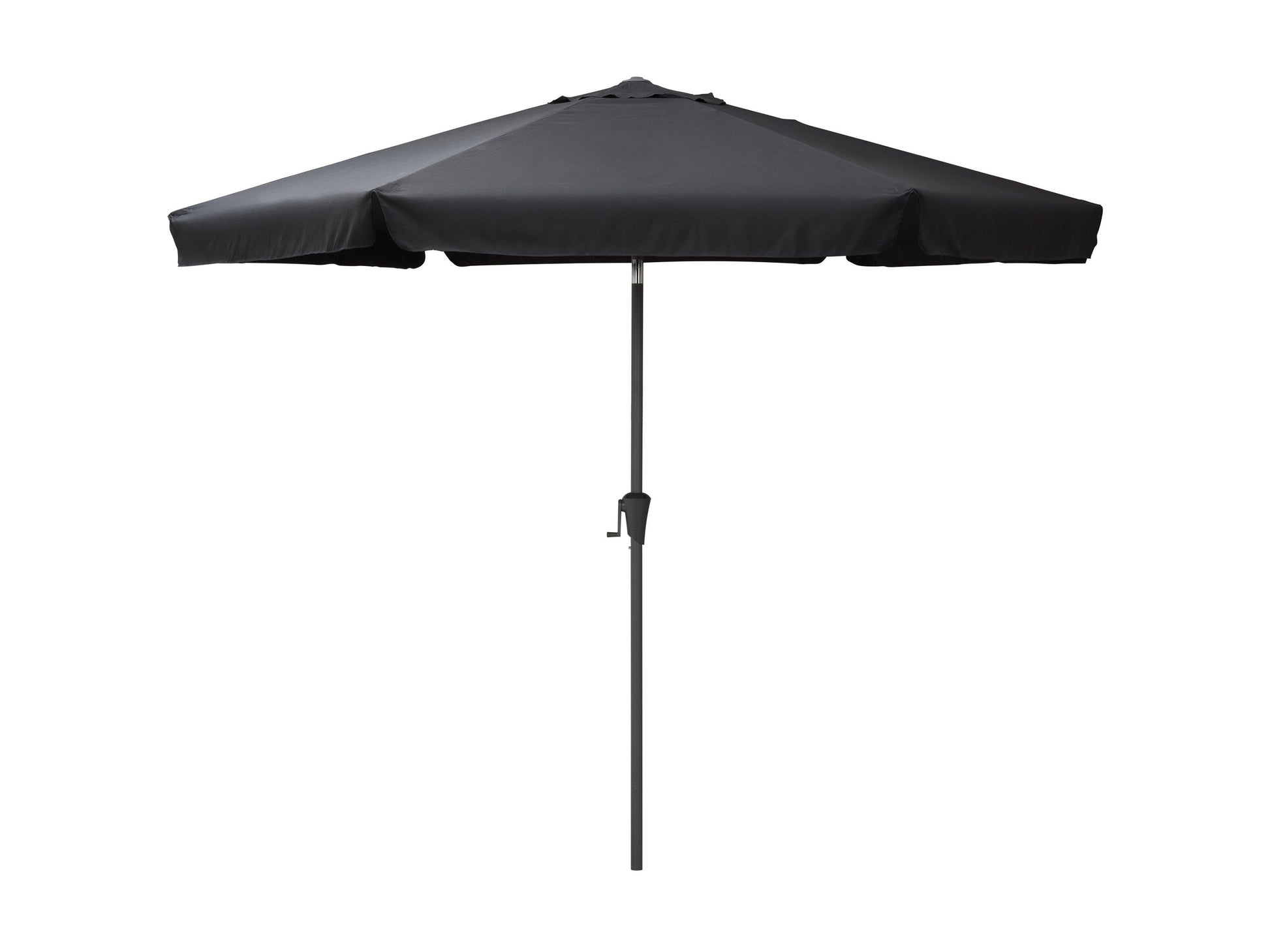 Black 10ft round patio umbrella with tilting feature, sturdy metal frame, and weather-resistant fabric. Ideal for outdoor shade on patios, gardens, and decks.