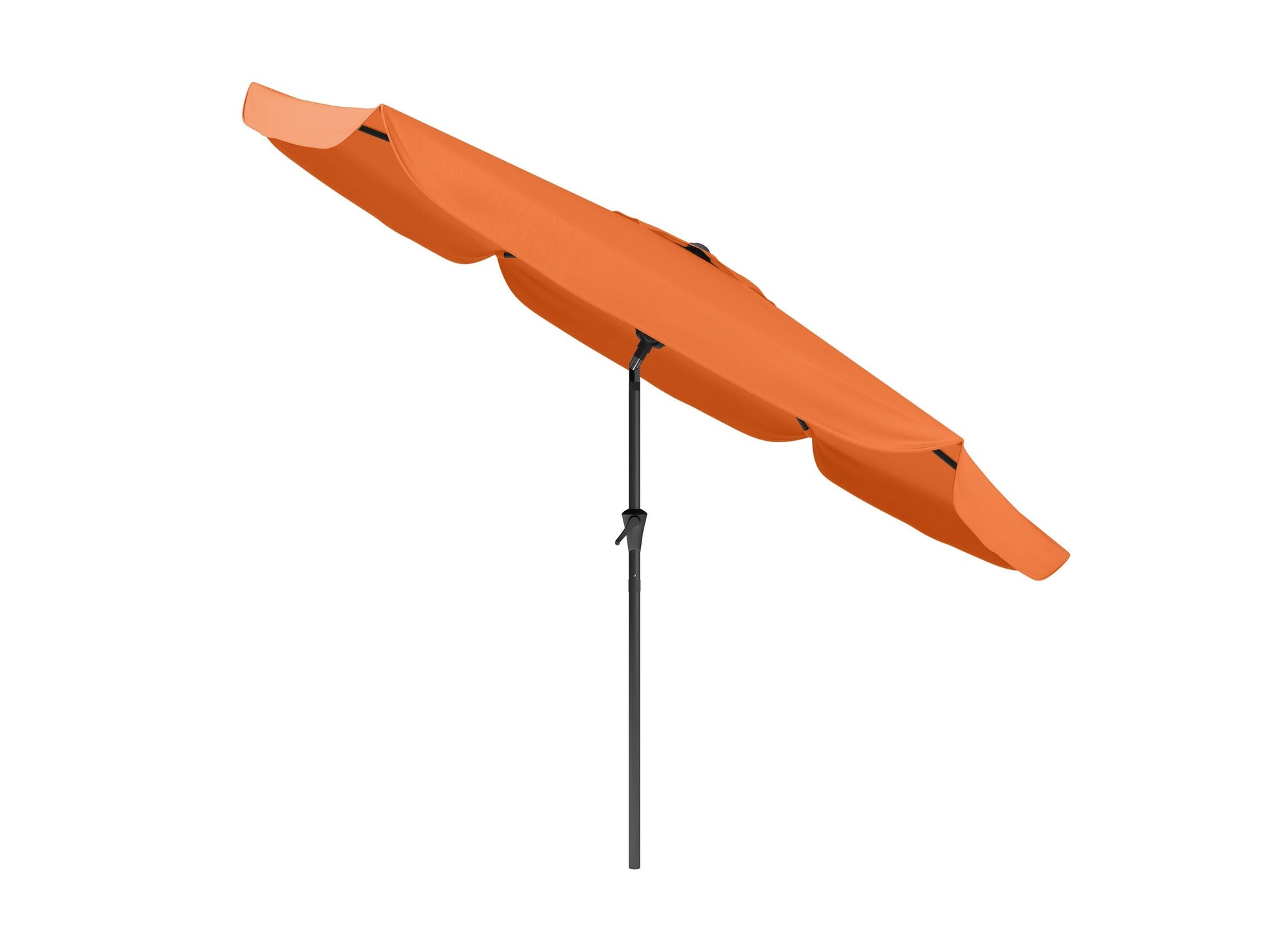 Orange 10ft round patio umbrella with tilting feature, sturdy metal frame, UV-resistant fabric, and crank lift system, providing adjustable shade for outdoor spaces like patios, gardens, and pool areas.