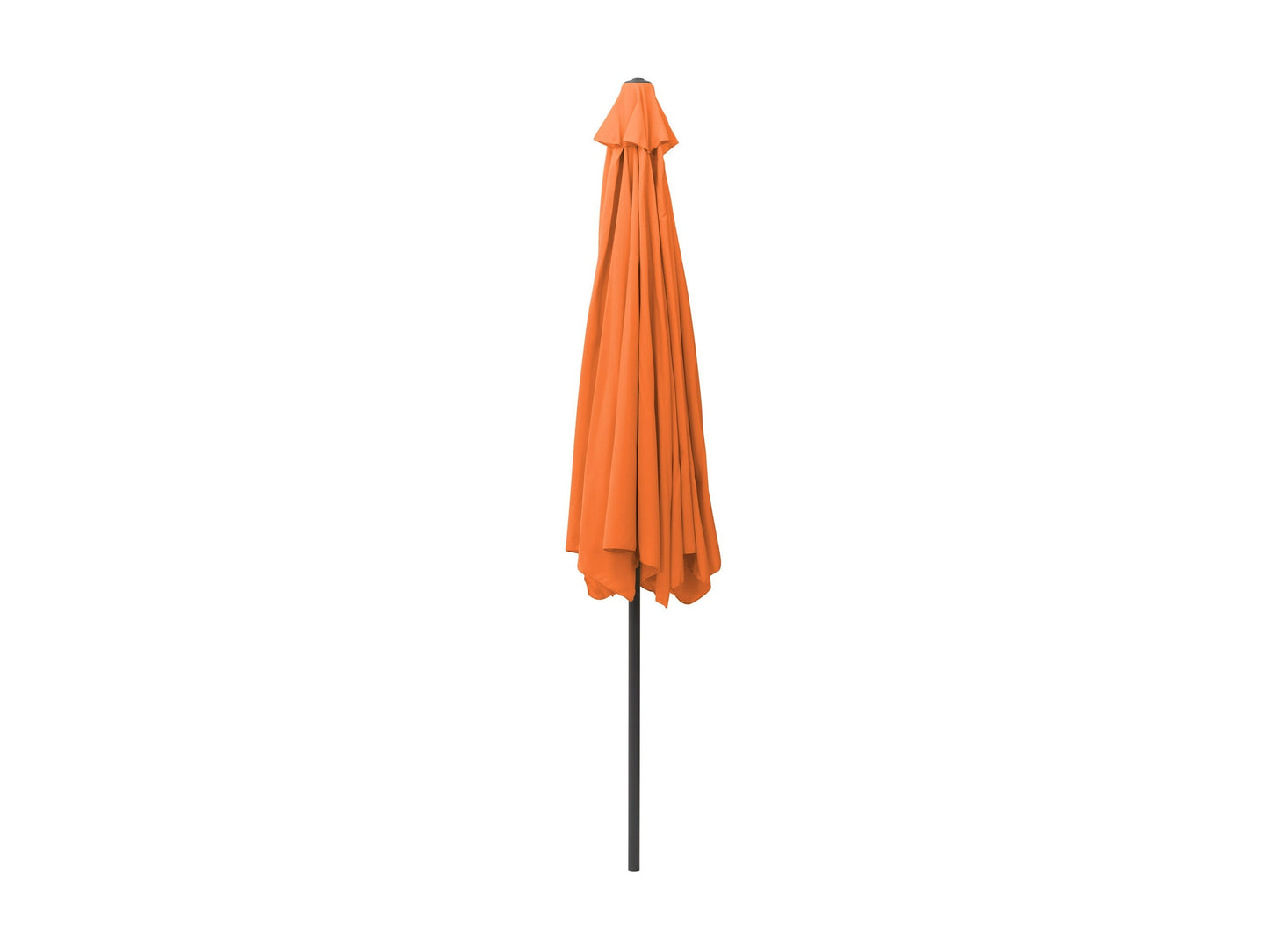 Orange 10ft round patio umbrella with tilting feature, sturdy metal frame, UV-resistant fabric, and crank lift system, providing adjustable shade for outdoor spaces like patios, gardens, and pool areas.