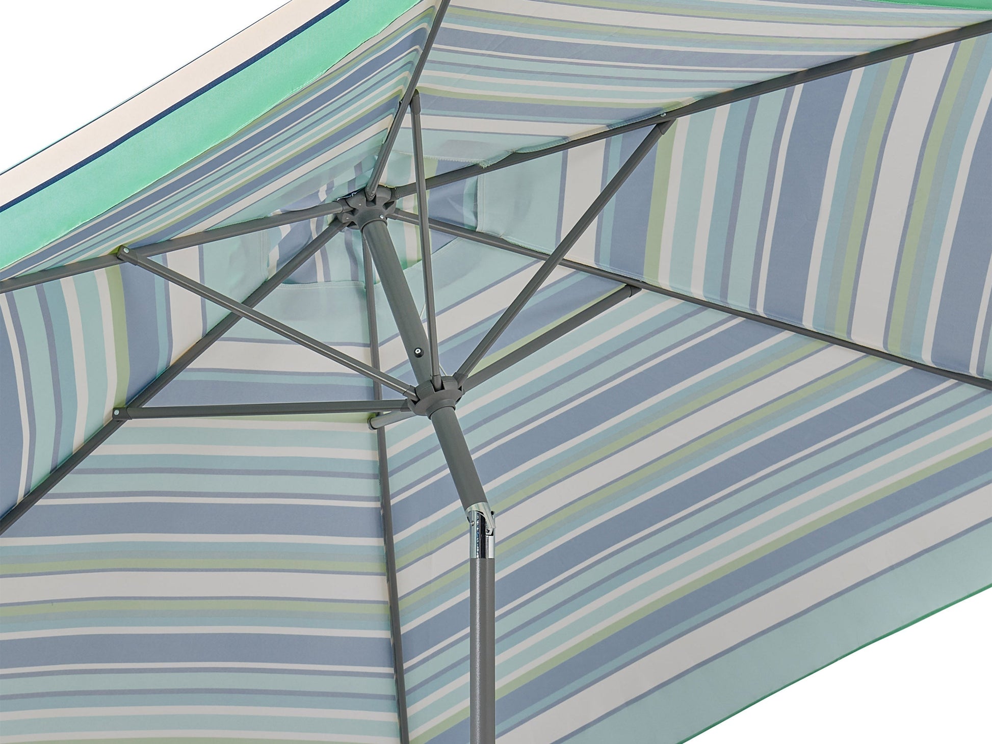 Green and white 10ft round patio umbrella with tilting feature, sturdy aluminum pole, and weather-resistant fabric, perfect for outdoor garden or patio furniture.