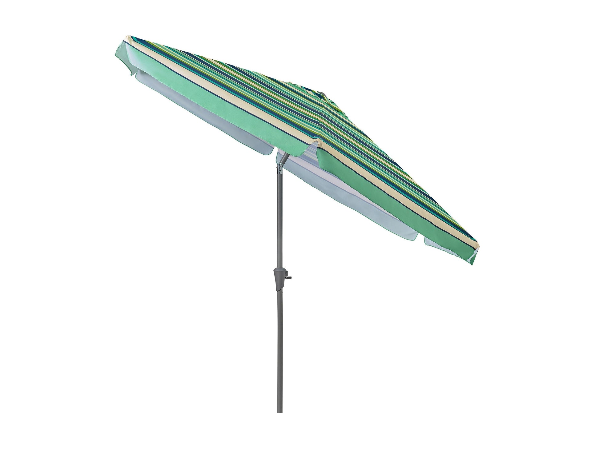 Green and white 10ft round patio umbrella with tilting feature, sturdy aluminum pole, and weather-resistant fabric, perfect for outdoor garden or patio furniture.