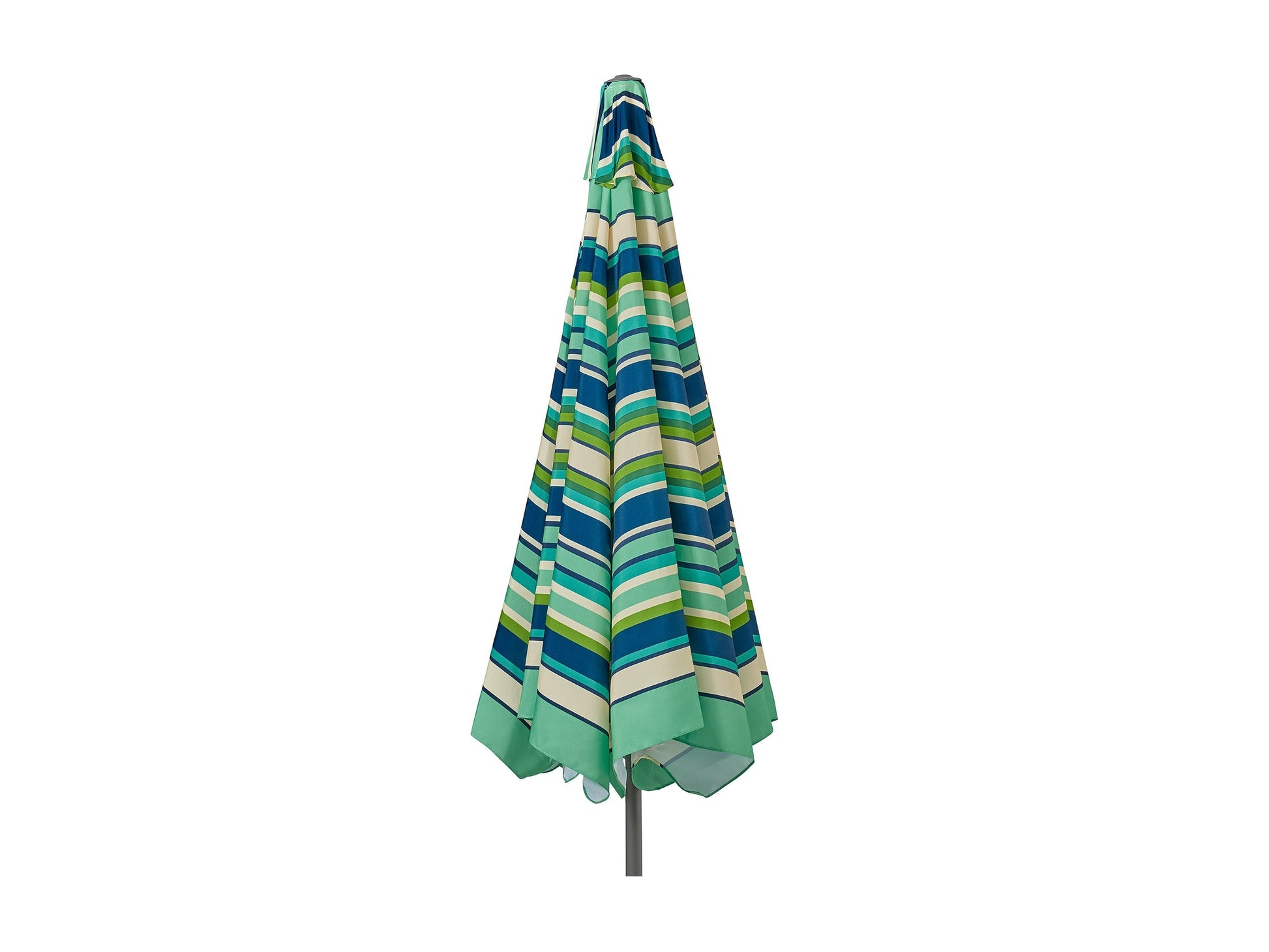 Green and white 10ft round patio umbrella with tilting feature, sturdy aluminum pole, and weather-resistant fabric, perfect for outdoor garden or patio furniture.