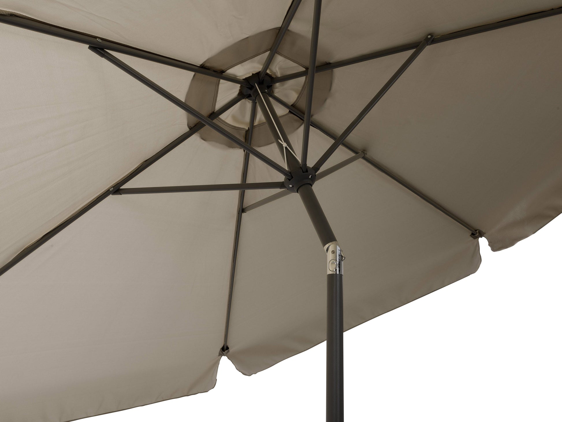 10ft round grey patio umbrella with tilting feature, durable fabric, and sturdy aluminum pole, perfect for outdoor shade and garden decor.
