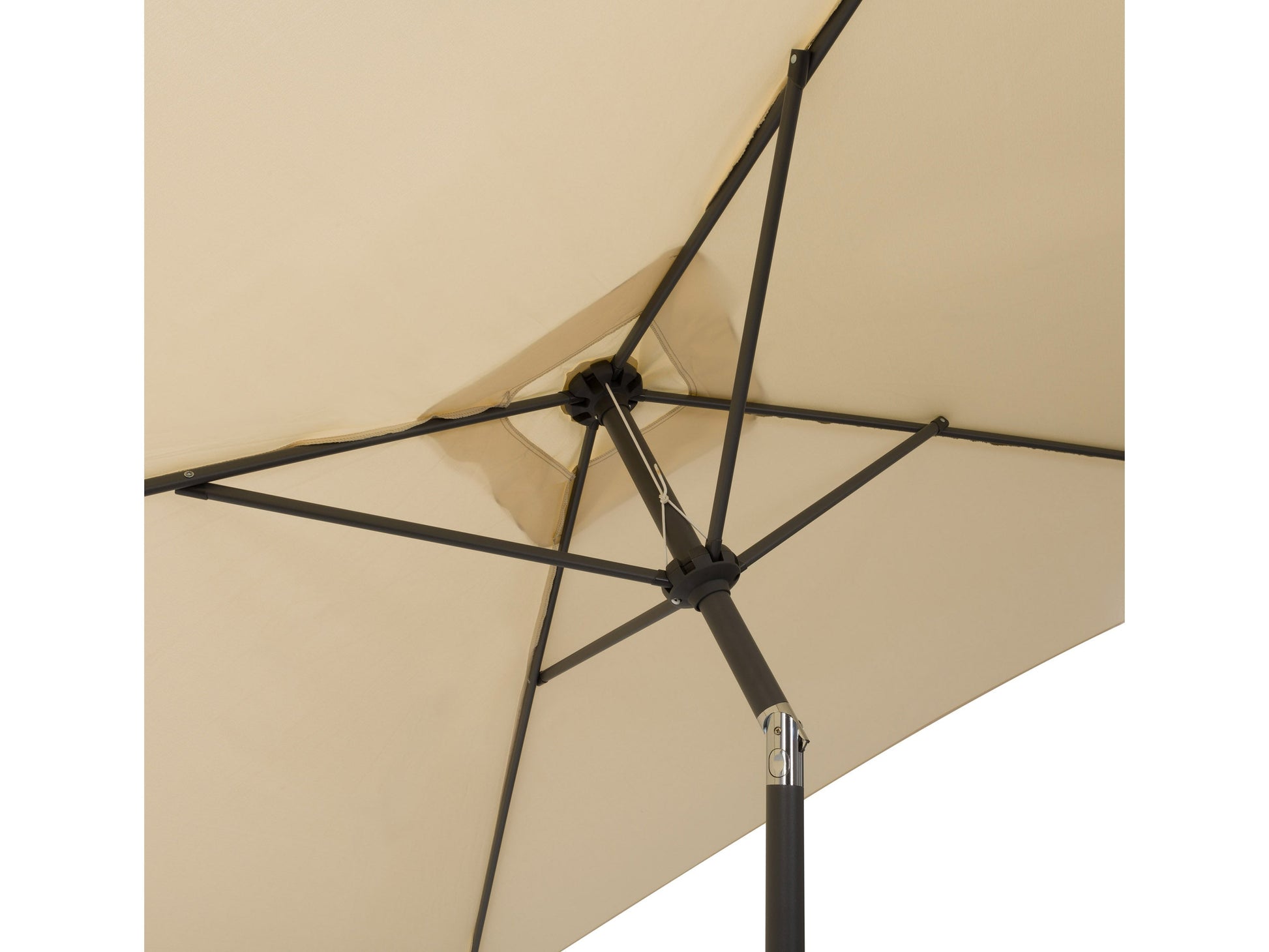 9ft square patio umbrella in warm white with tilting feature, durable aluminum frame, and UV-resistant fabric, perfect for outdoor seating areas.