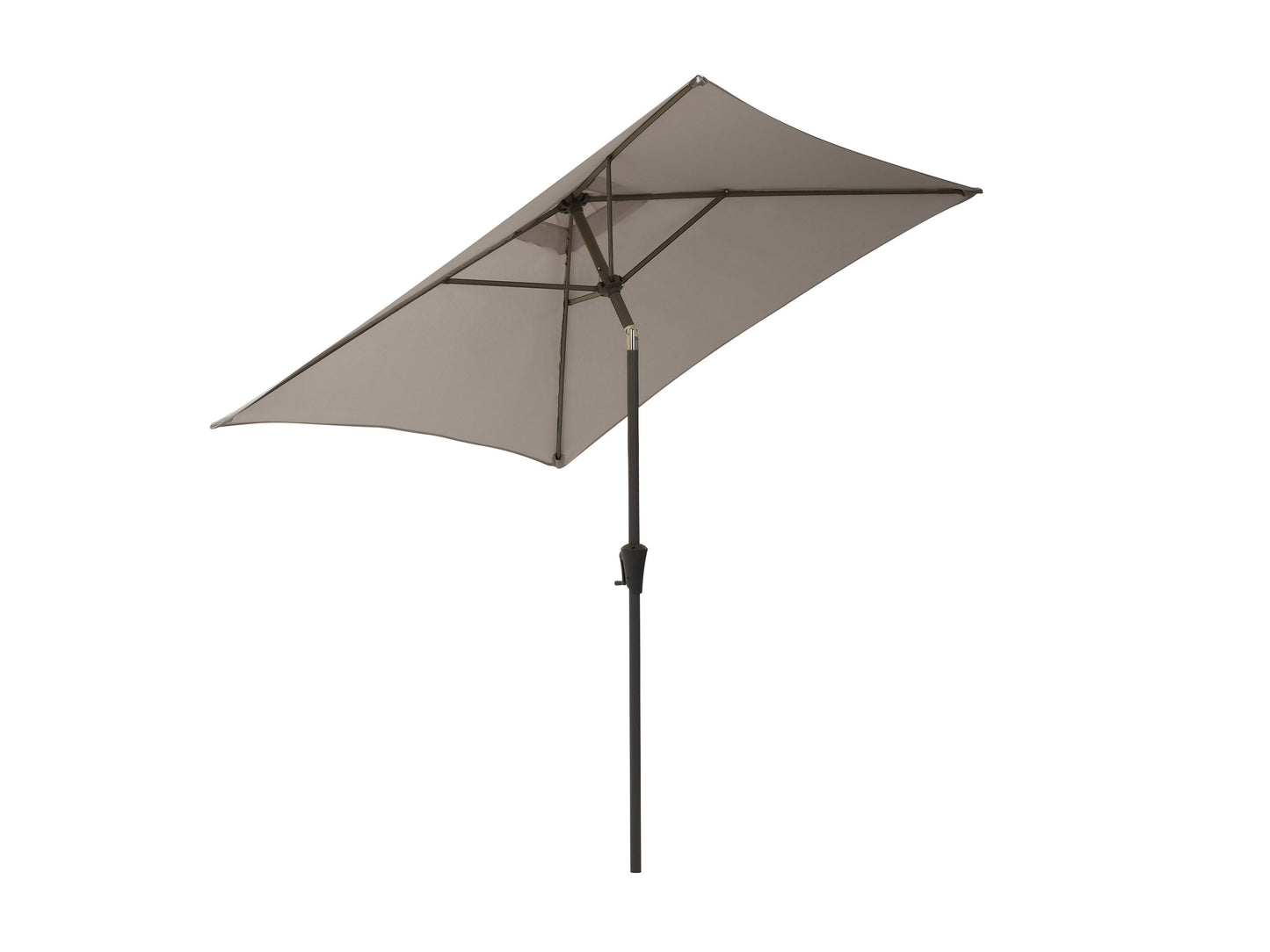 Grey 9ft square patio umbrella with tilting feature, sturdy metal frame, and weather-resistant fabric, perfect for outdoor shading on patios, decks, and gardens.