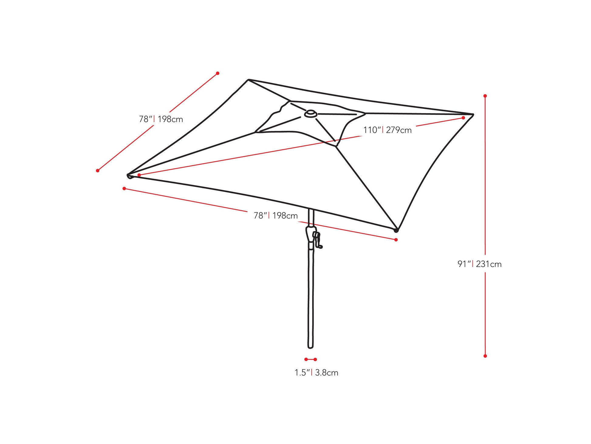 Crimson red 9ft square patio umbrella with tilting mechanism, sturdy aluminum pole, and UV-resistant fabric, perfect for outdoor shade and garden decor.