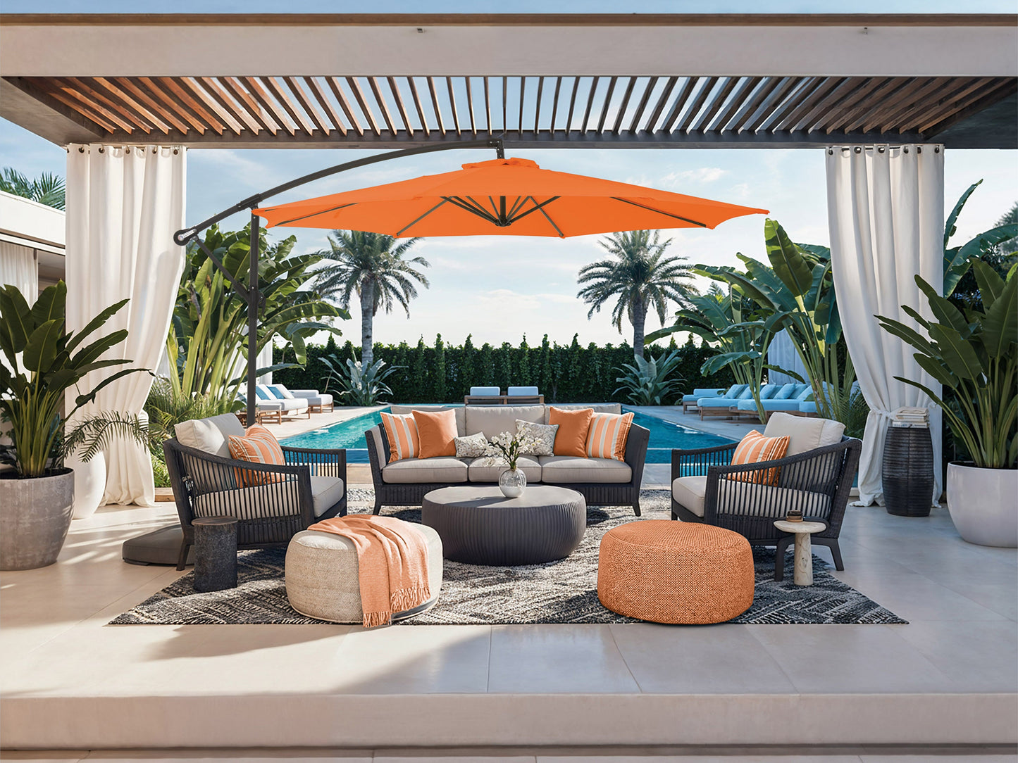 PPU-401-U  |  9.5ft Tilting Offset Patio Umbrella - Orange - FINAL SALE ITEM