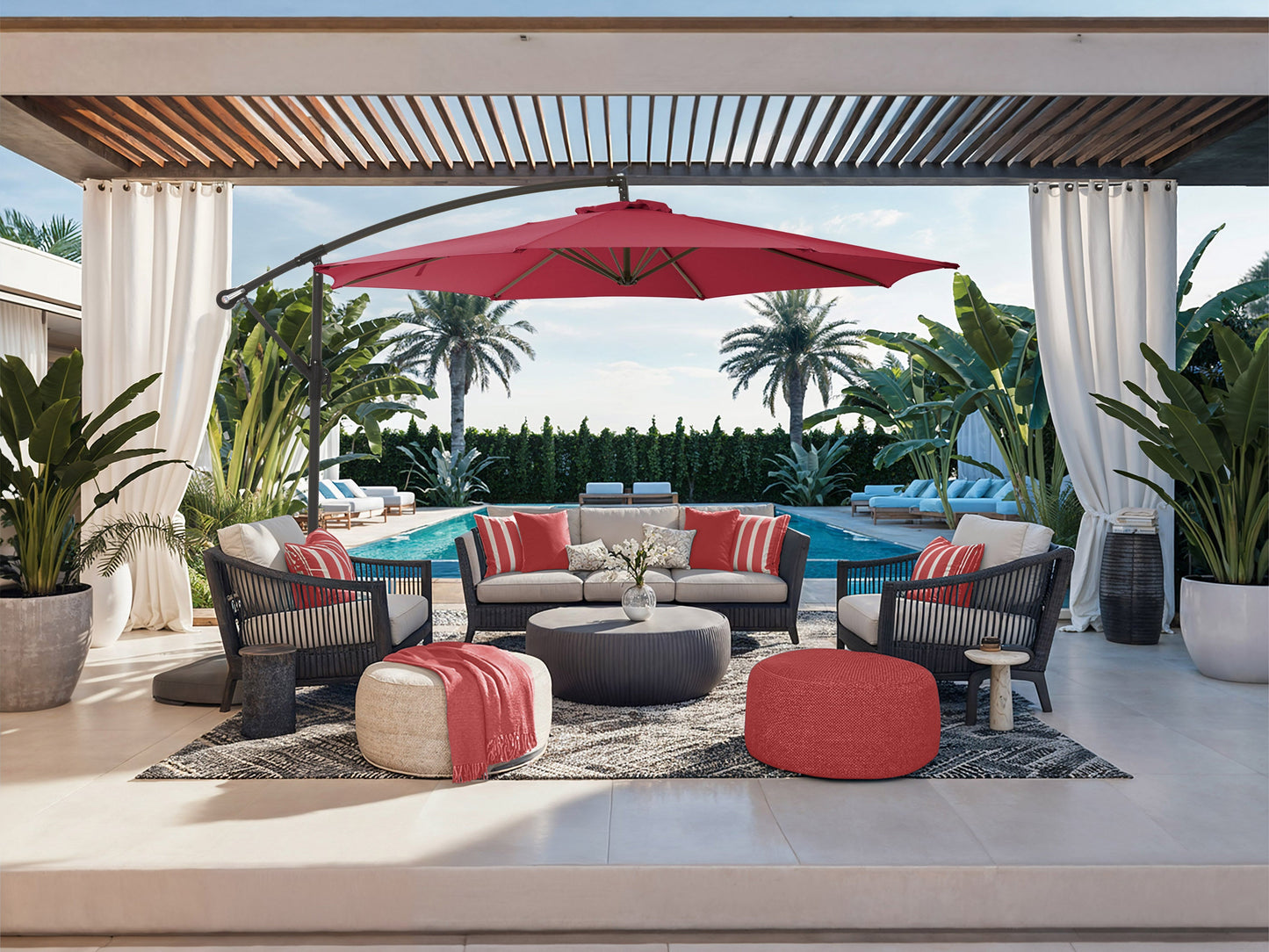 PPU-450-U  |  9.5ft Tilting Offset Patio Umbrella - Wine Red - FINAL SALE ITEM