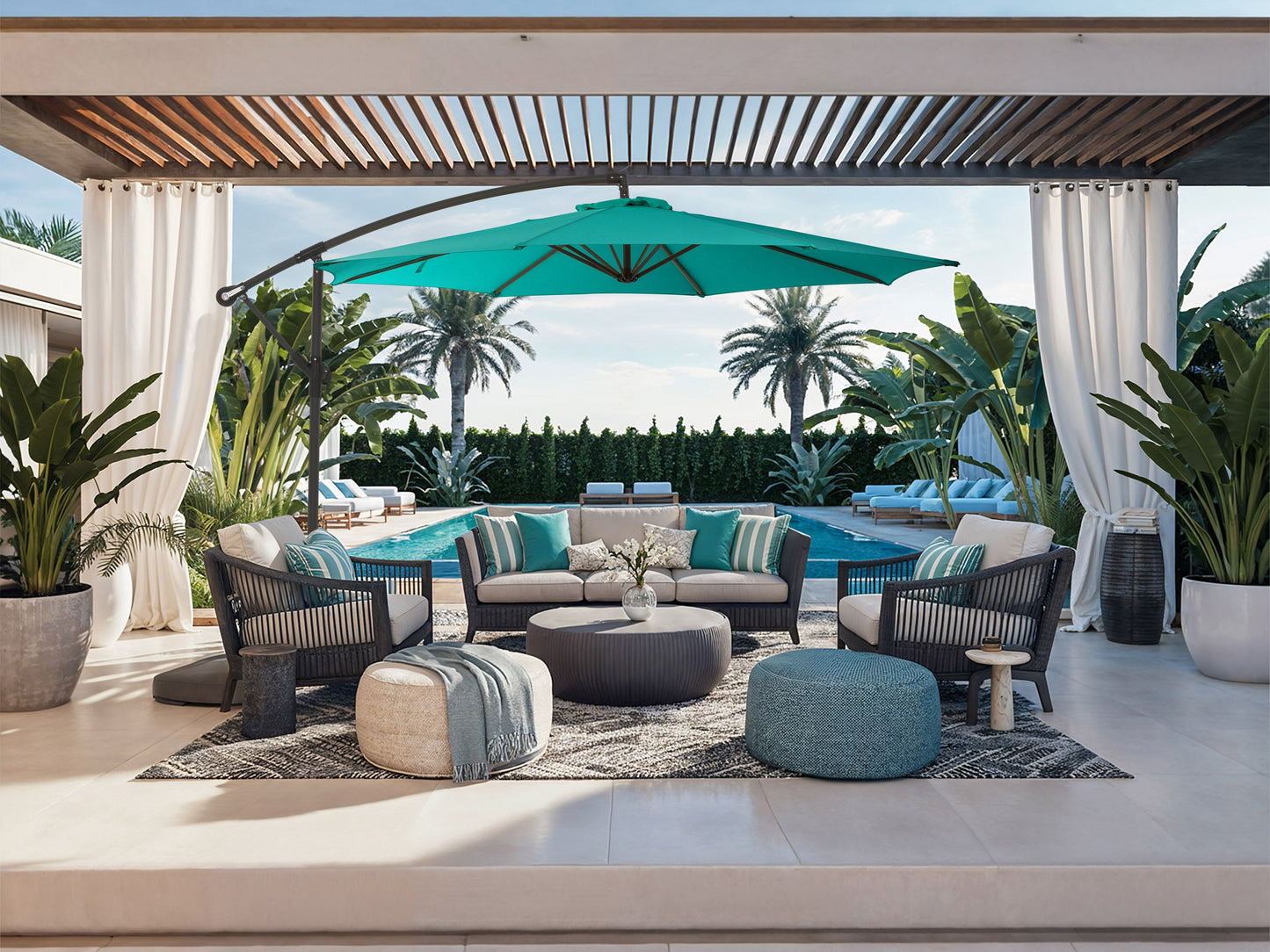 PPU-460-U  |  9.5ft Tilting Offset Patio Umbrella - Turquoise - FINAL SALE ITEM