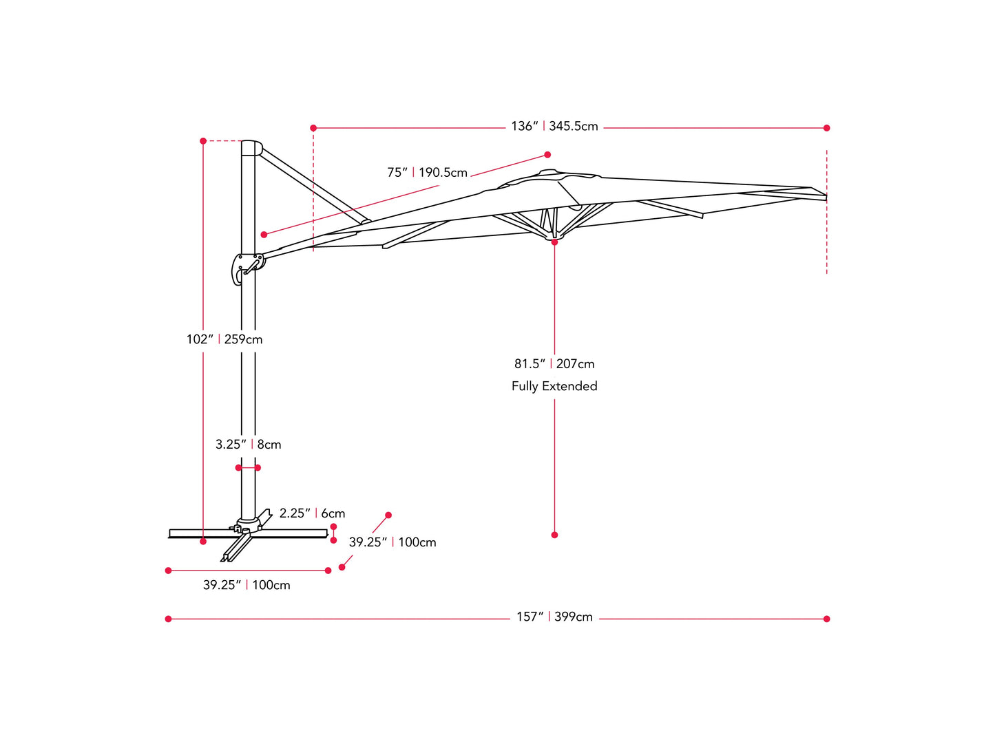 orange deluxe offset patio umbrella 500 Series measurements diagram CorLiving#color_ppu-orange