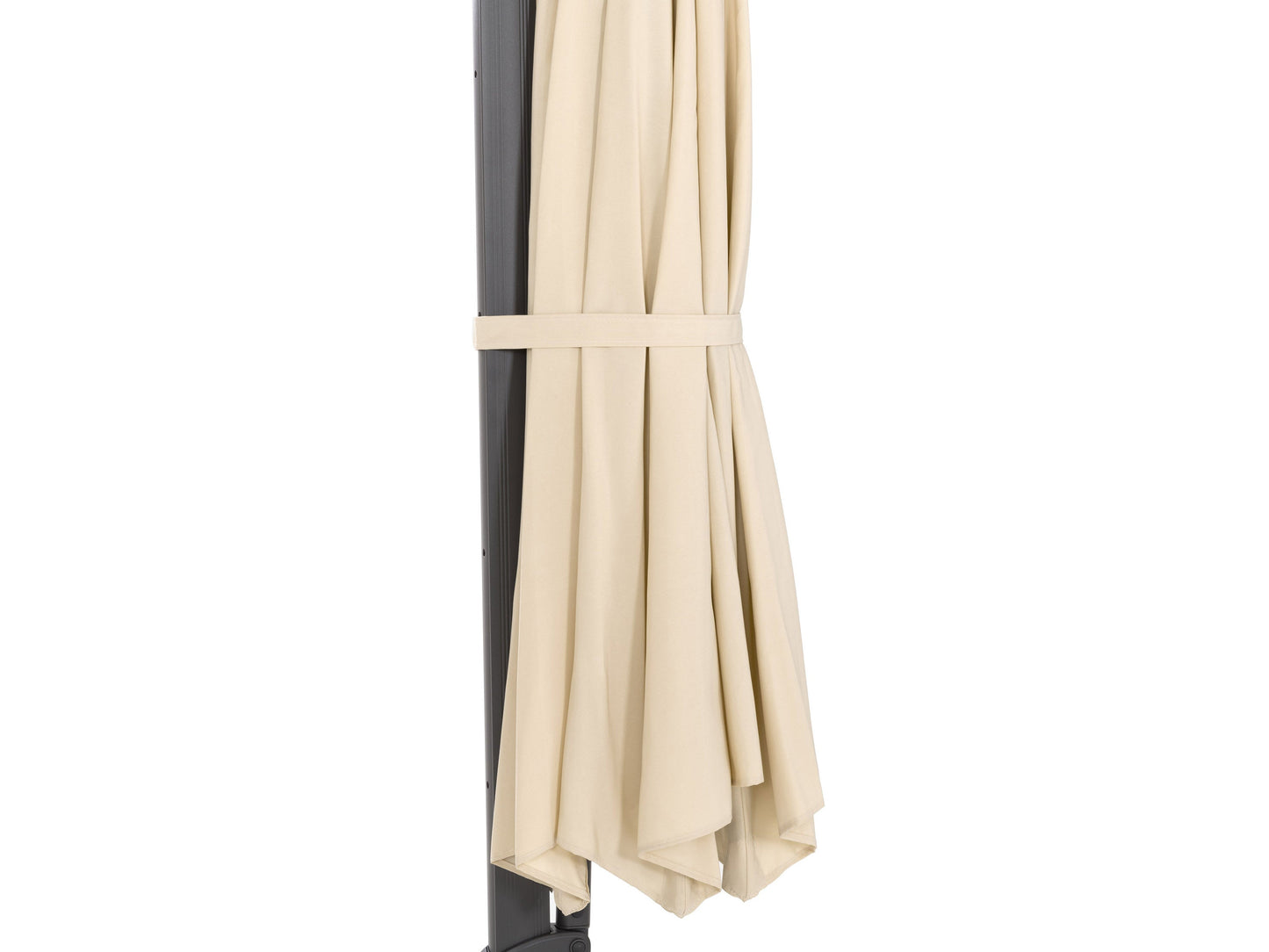 Alt Text:

"11.5ft deluxe offset patio umbrella in warm white with sturdy aluminum frame and crank lift system, providing ample shade for outdoor seating areas, perfect for patios and gardens."