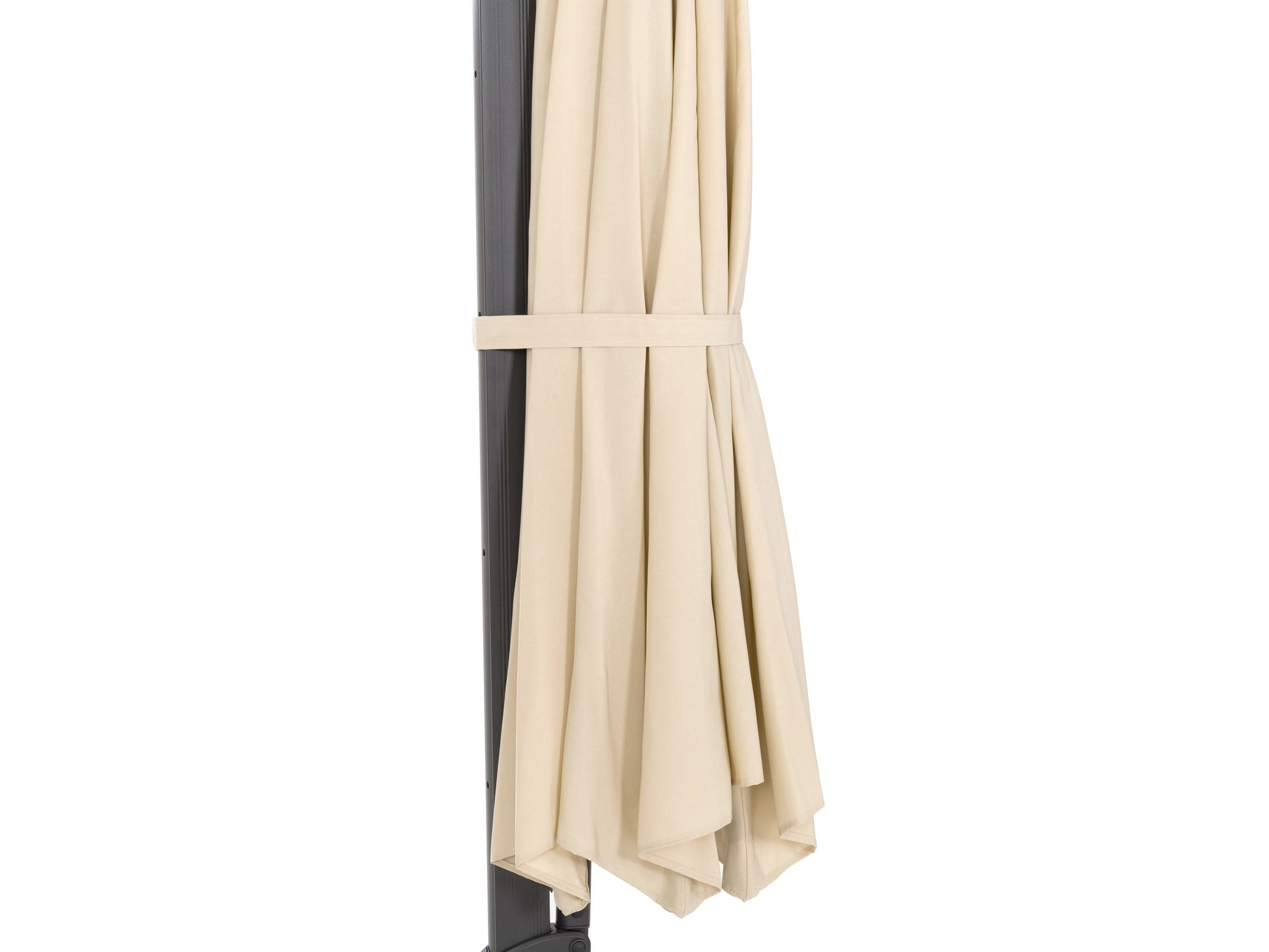 Alt Text:

"11.5ft deluxe offset patio umbrella in warm white with sturdy aluminum frame and crank lift system, providing ample shade for outdoor seating areas, perfect for patios and gardens."