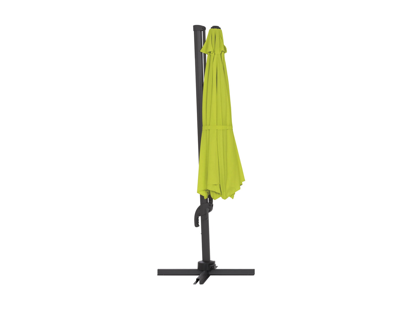 Lime green 11.5ft deluxe offset patio umbrella with sturdy aluminum frame, easy tilt mechanism, and UV-resistant fabric, providing ample shade for outdoor spaces.