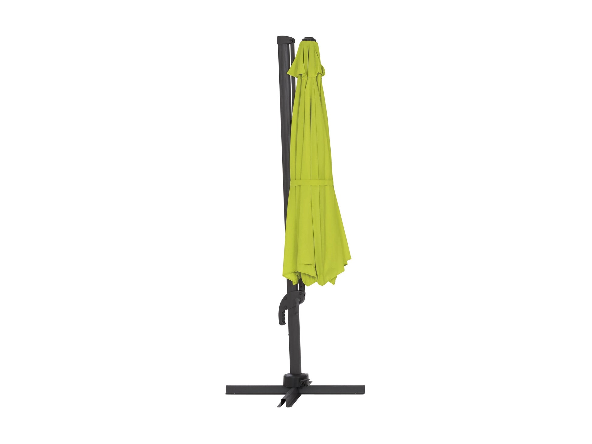 Lime green 11.5ft deluxe offset patio umbrella with sturdy aluminum frame, easy tilt mechanism, and UV-resistant fabric, providing ample shade for outdoor spaces.
